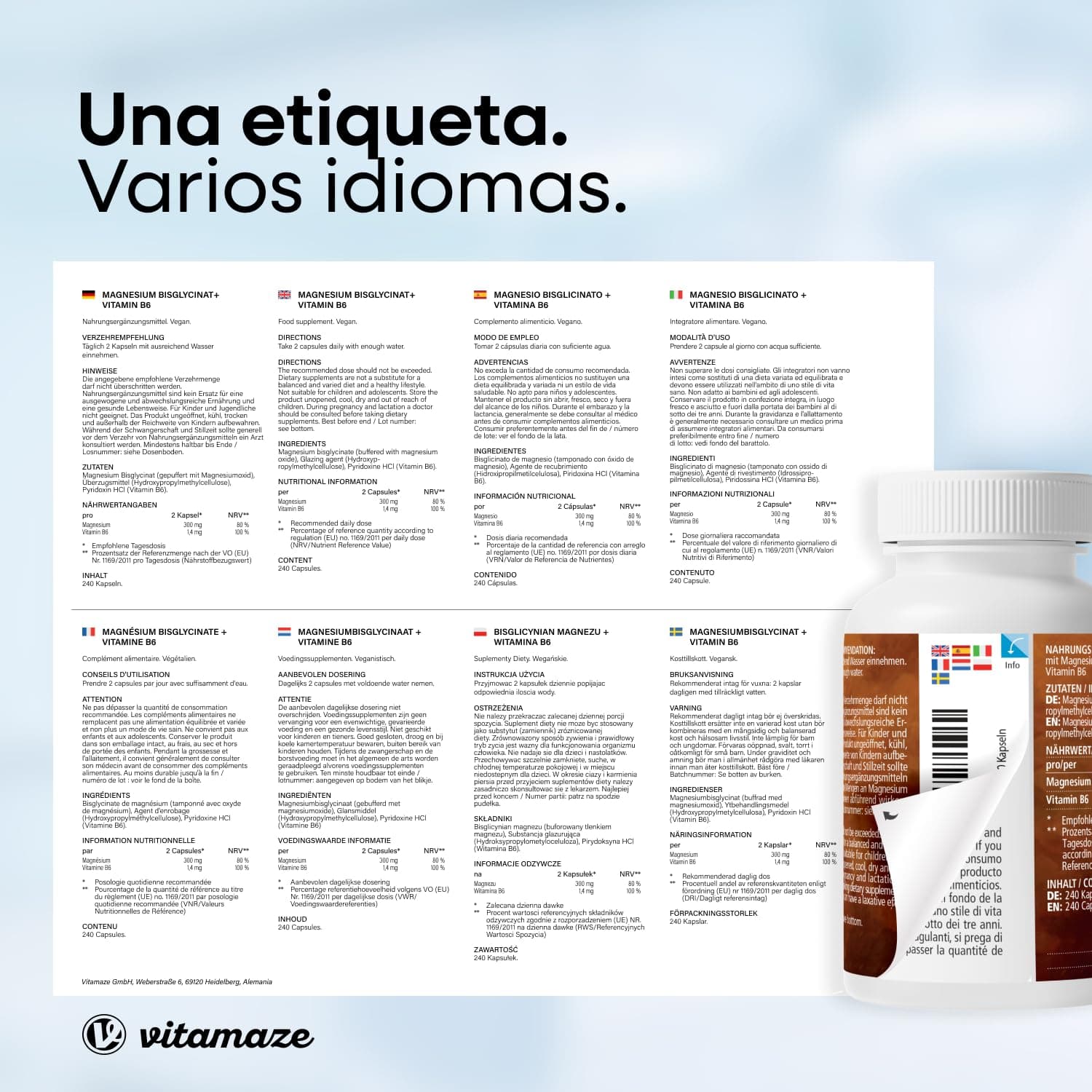 Vitamaze - amazing life Magnesio Bisglicinato + B6 (4 Meses) 240 Cápsulas – Bild 7