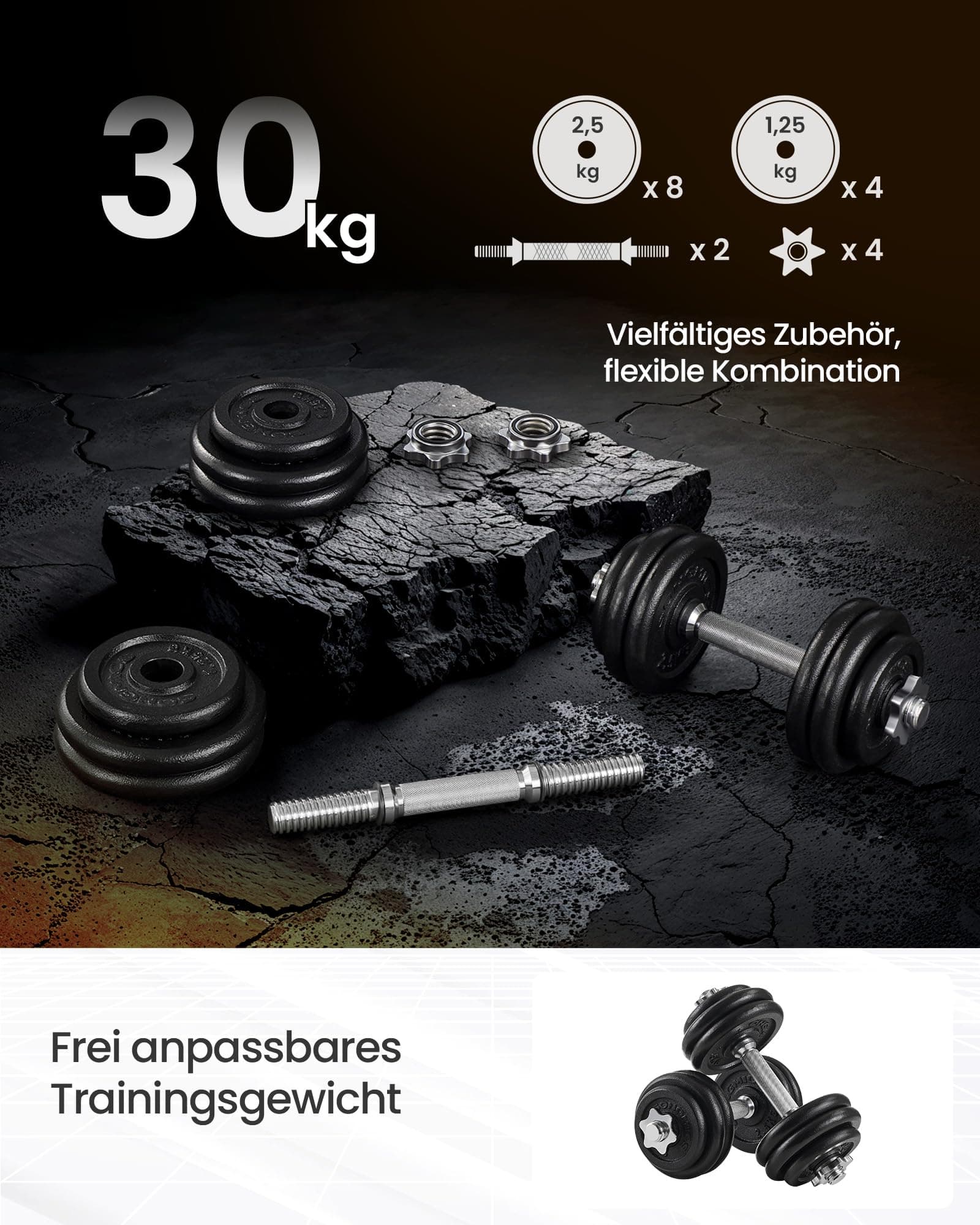 SONGMICS Hanteln, Hantelset aus Gusseisen, Kurzhanteln, 2 x 15 kg – Bild 5