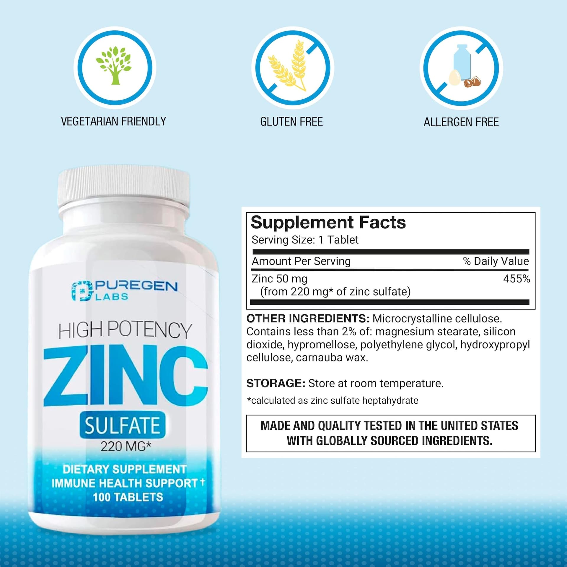 P Puregen Labs Zinc 220mg – Bild 2