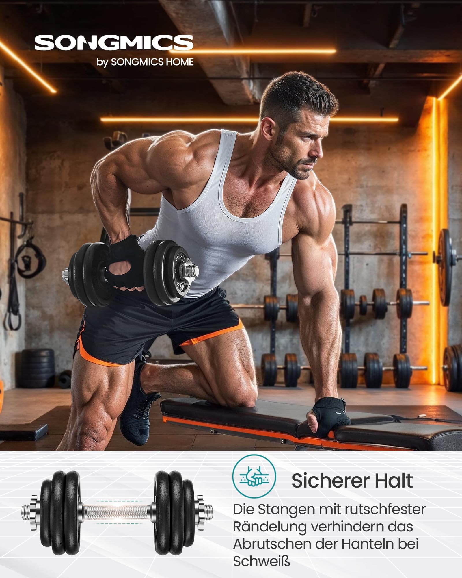 SONGMICS Hanteln, Hantelset aus Gusseisen, Kurzhanteln, 2 x 15 kg – Bild 2