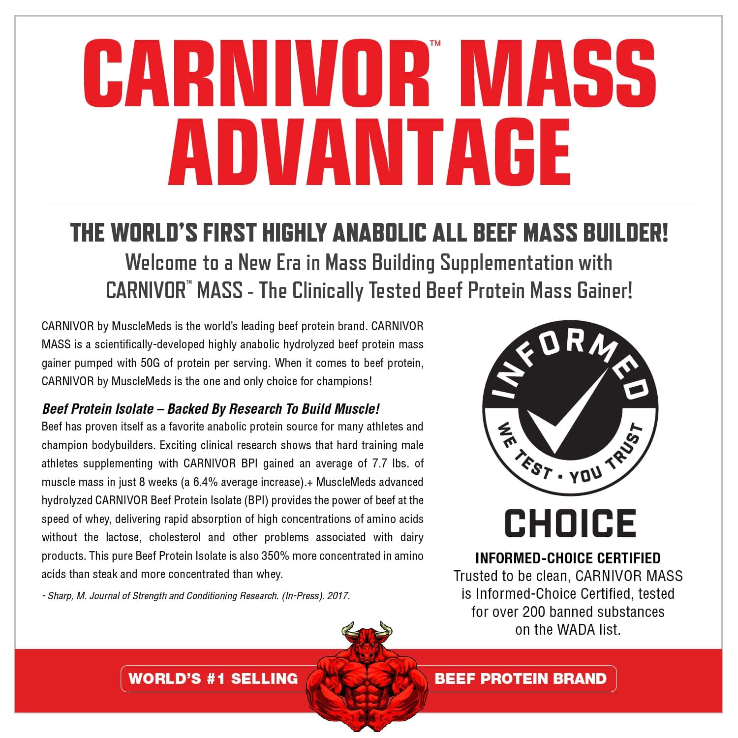 MuscleMeds CARNIVOR Mass Gainer Beef Protein Isolate Shake – Bild 3
