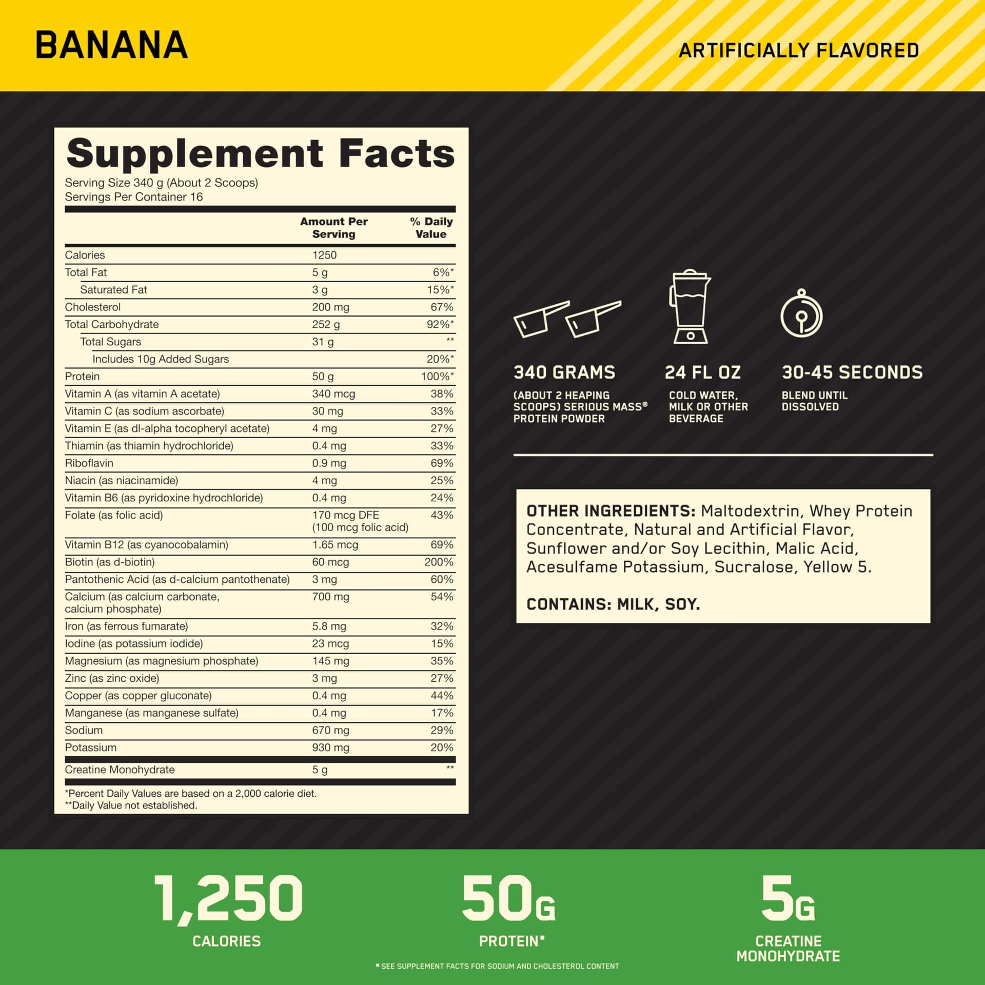 Optimum Nutrition Serious Mass Weight Gainer Pulver, Geschmack Banane, 2.73kg – Bild 2