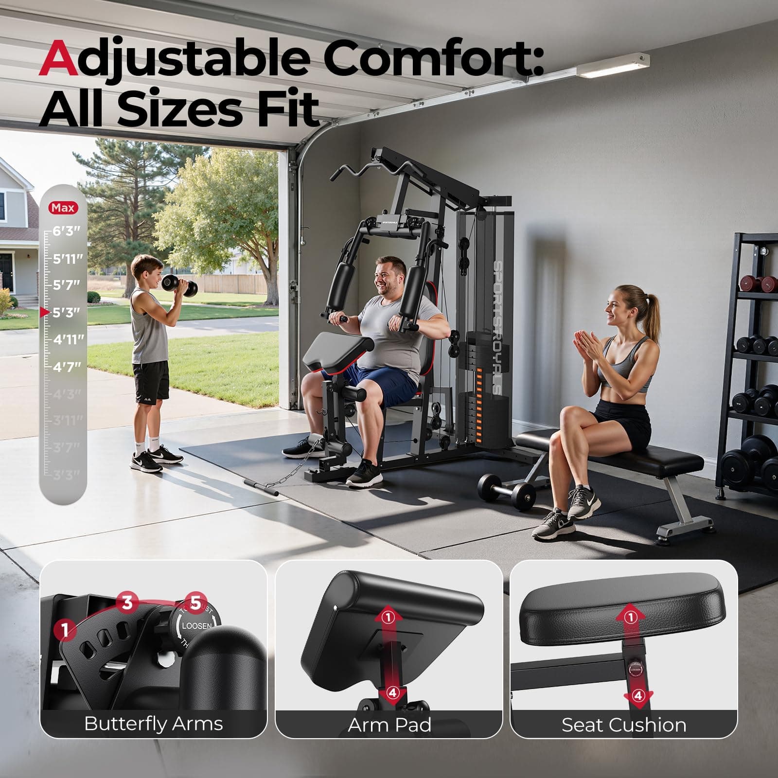 Sportsroyals Home Gym, Multifunctional Workout Station with 150LBS – Bild 7