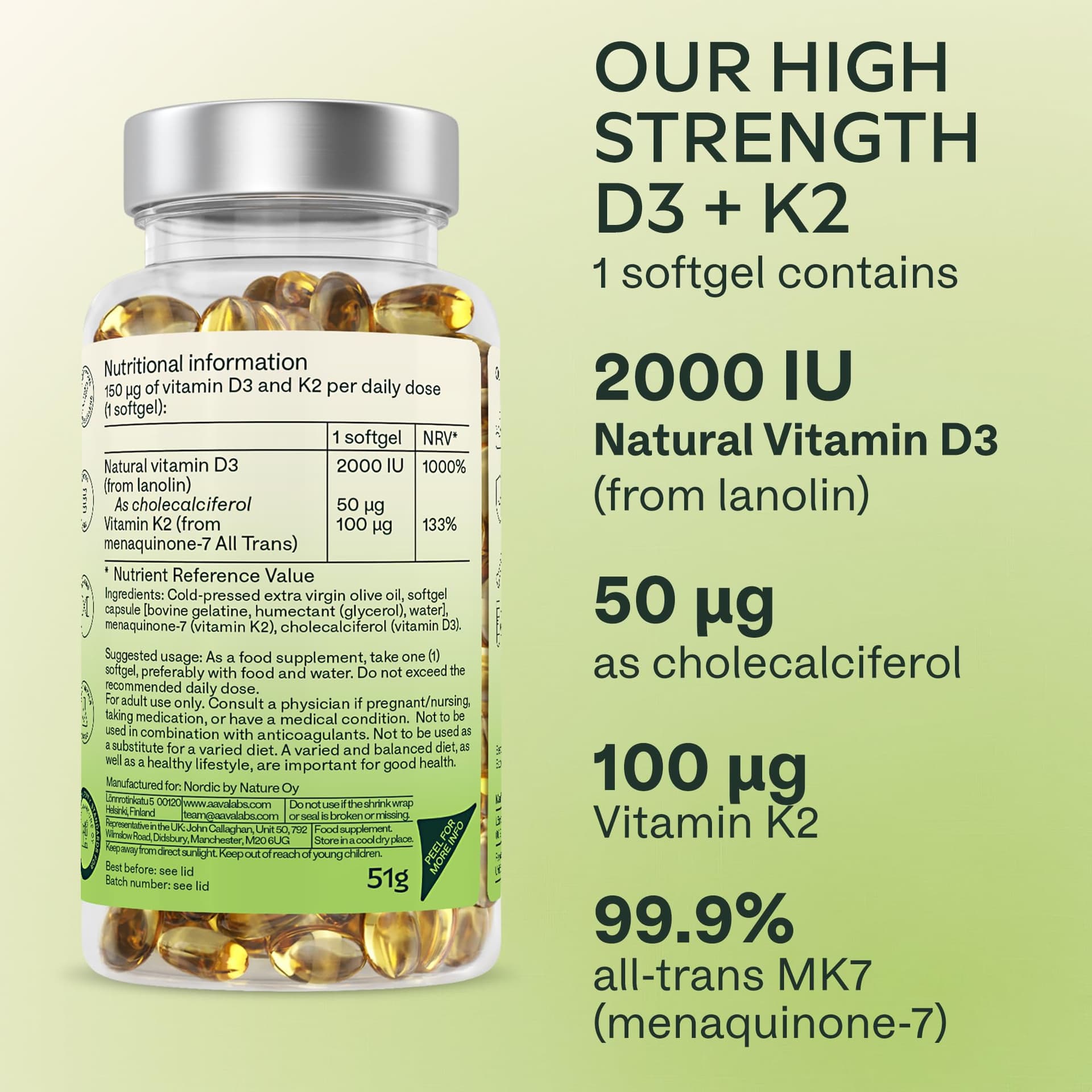 AAVALABS Vitamin D3 K2 MK7 (99.9% All-Trans) with Extra Virgin Olive – Bild 5