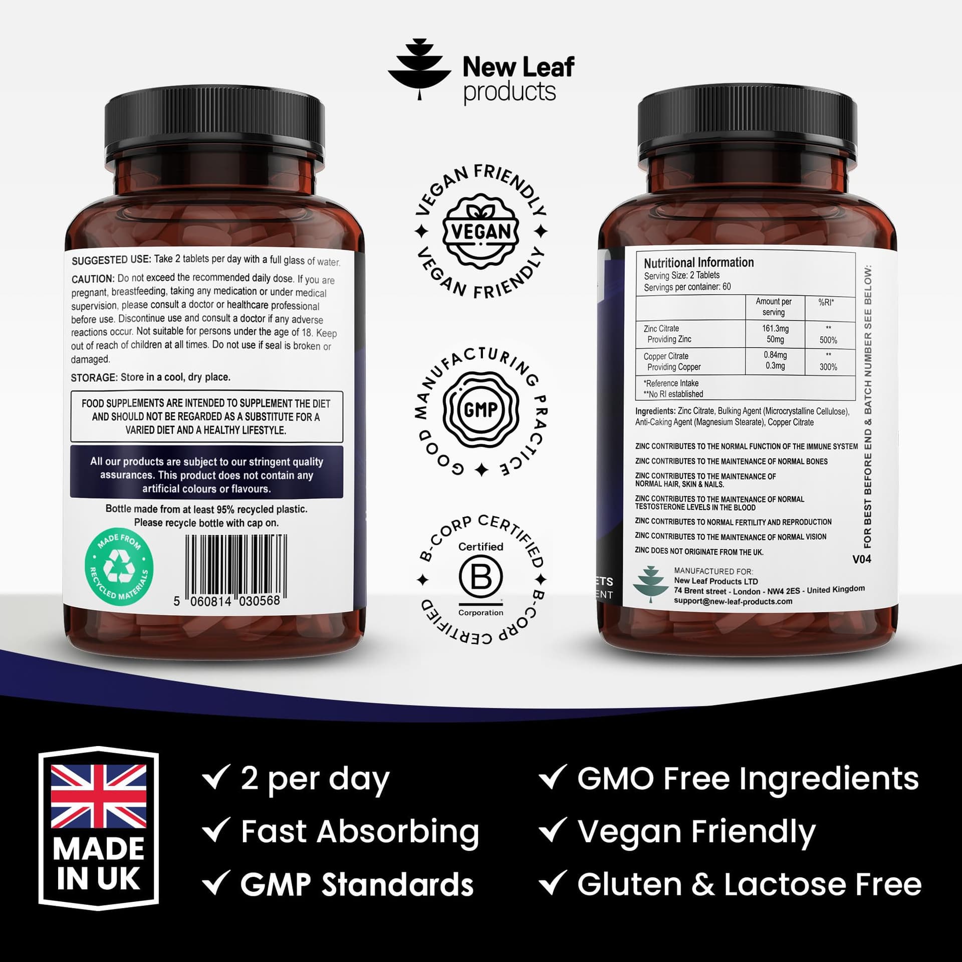 NEW LEAF PRODUCTS Zinc 50mg High Strength – Bild 7
