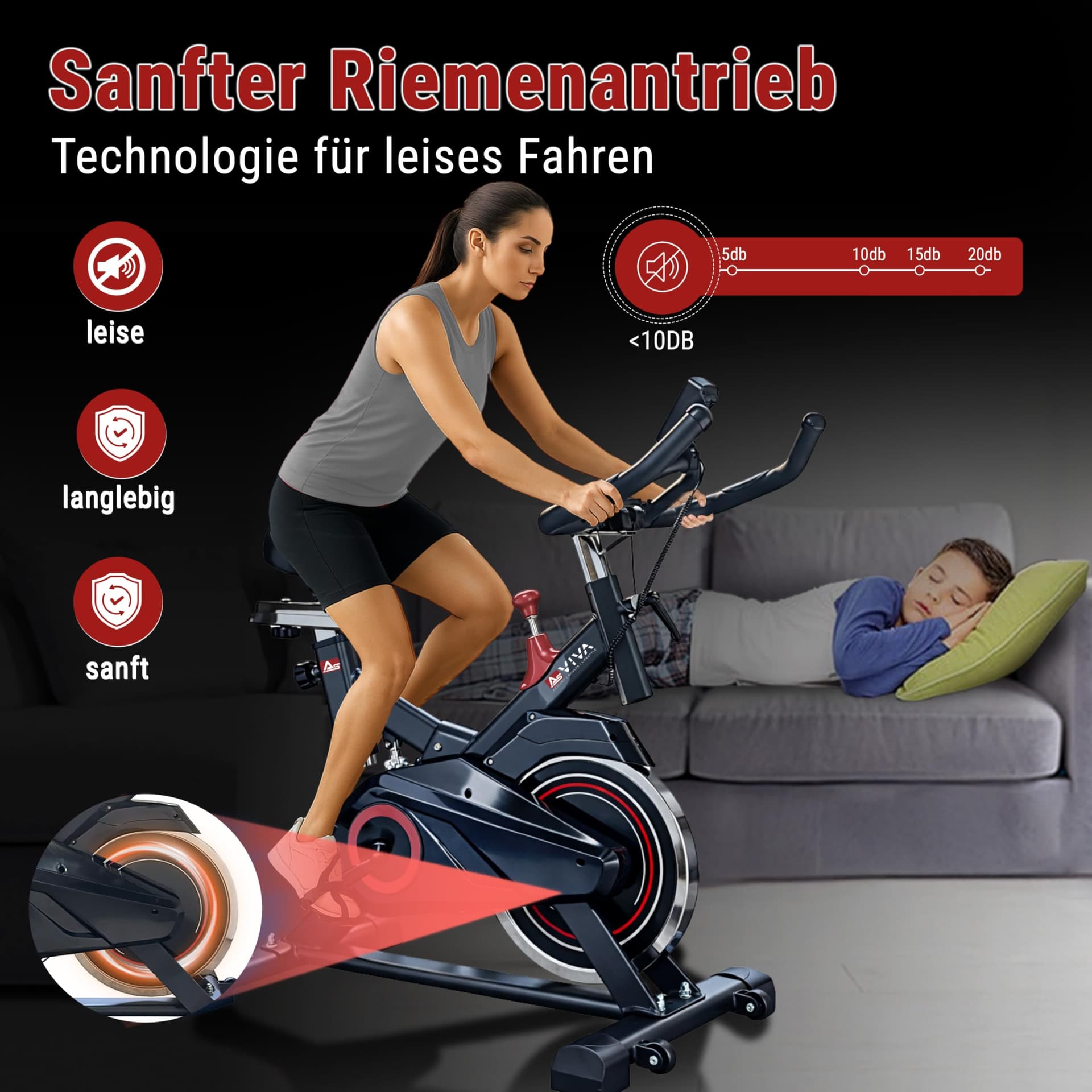 AsVIVA Speedbike AsVIVA S11 - Leises Heimtrainer Fahrrad mit Riemenantrieb sowie 18kg – Bild 4