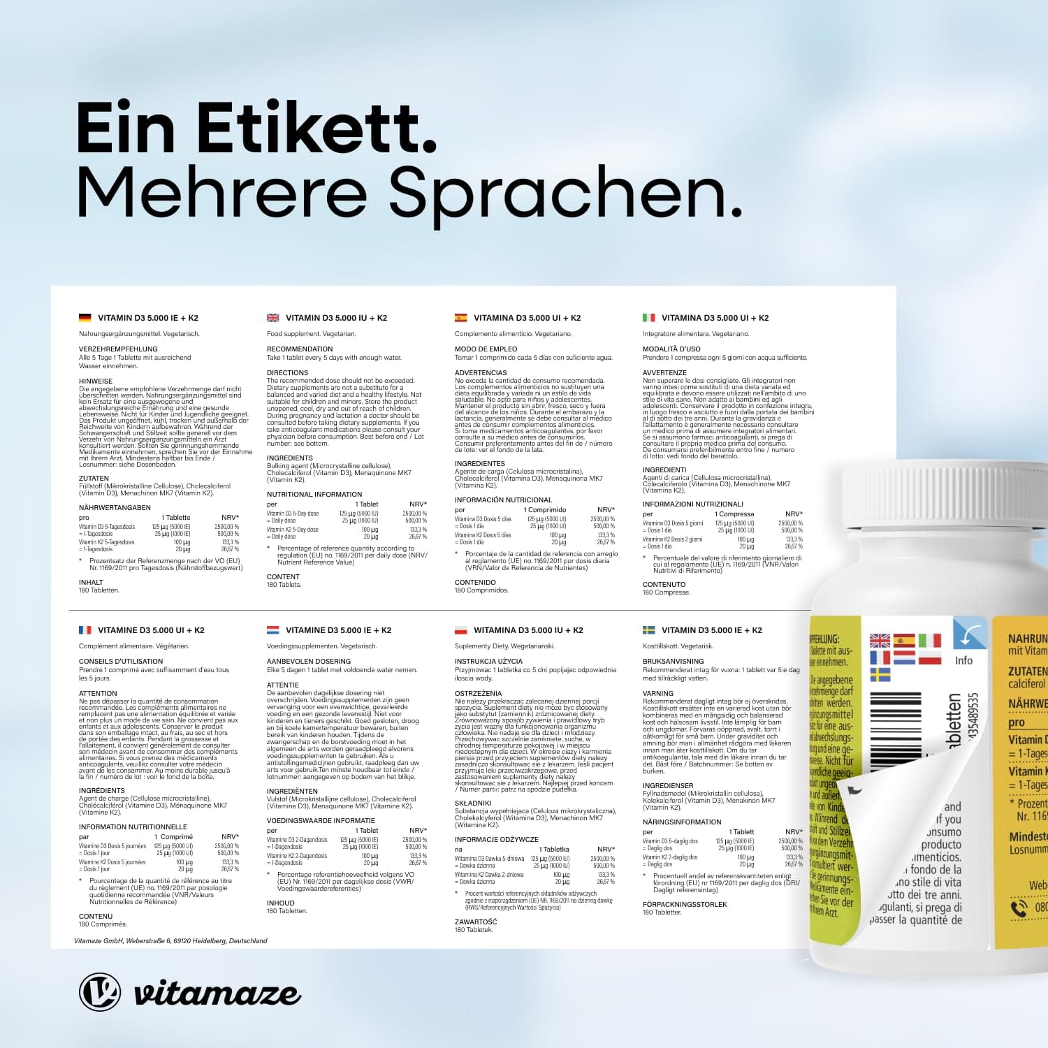 Vitamaze - amazing life Vitamin D3 K2 5000 IE mit Vitamin K2 MK7 All Trans Form, 2+ Jahre Vorrat, 180 Tabletten – Bild 8