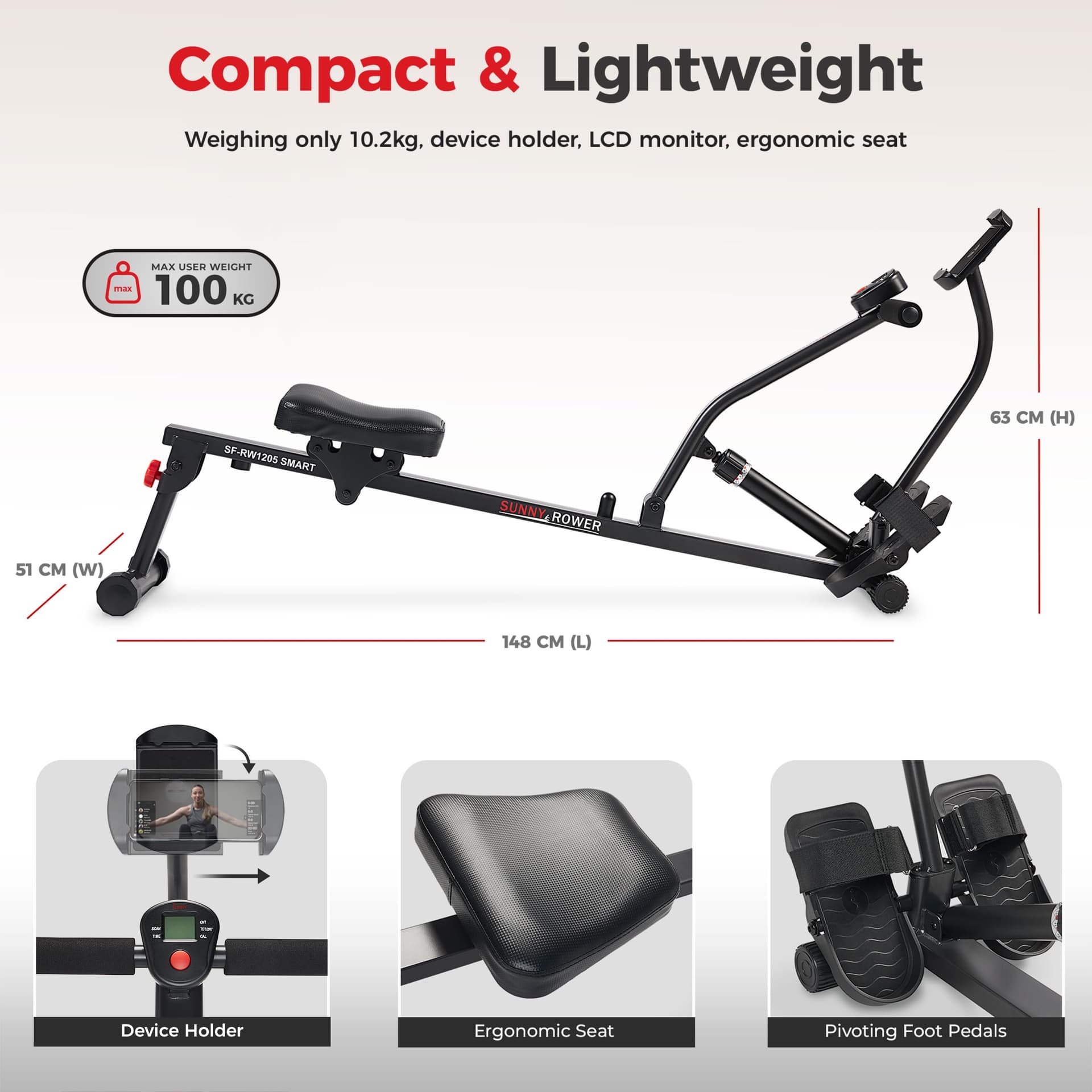 Sunny Health & Fitness Máquina de Remo Compacta y Ajustable – Bild 6