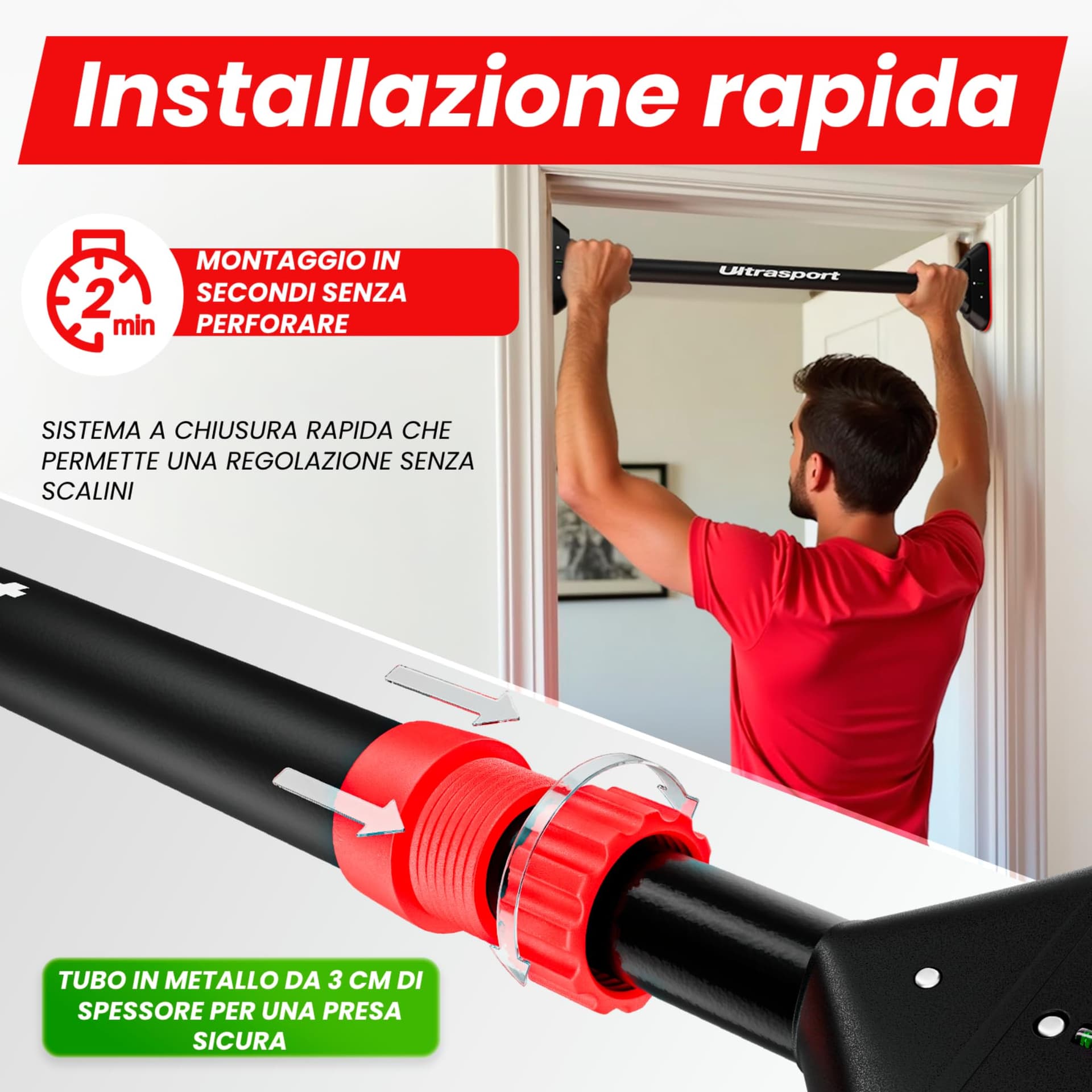 Ultrasport Barra per trazioni, telaio della porta da appendere senza forare fino a 200 kg – Bild 3