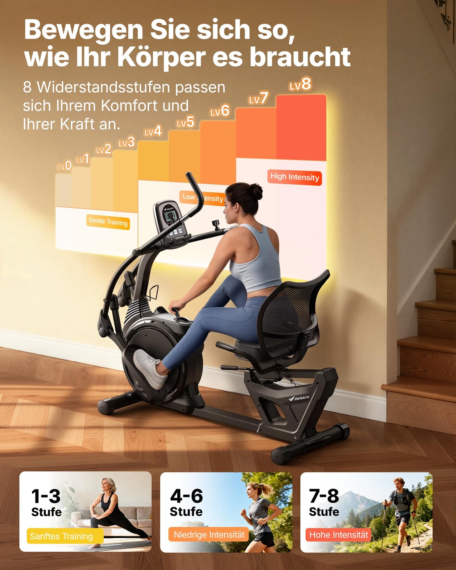 MERACH Liegeergometer für Zuhause mit 8 verstellbaren – Bild 4