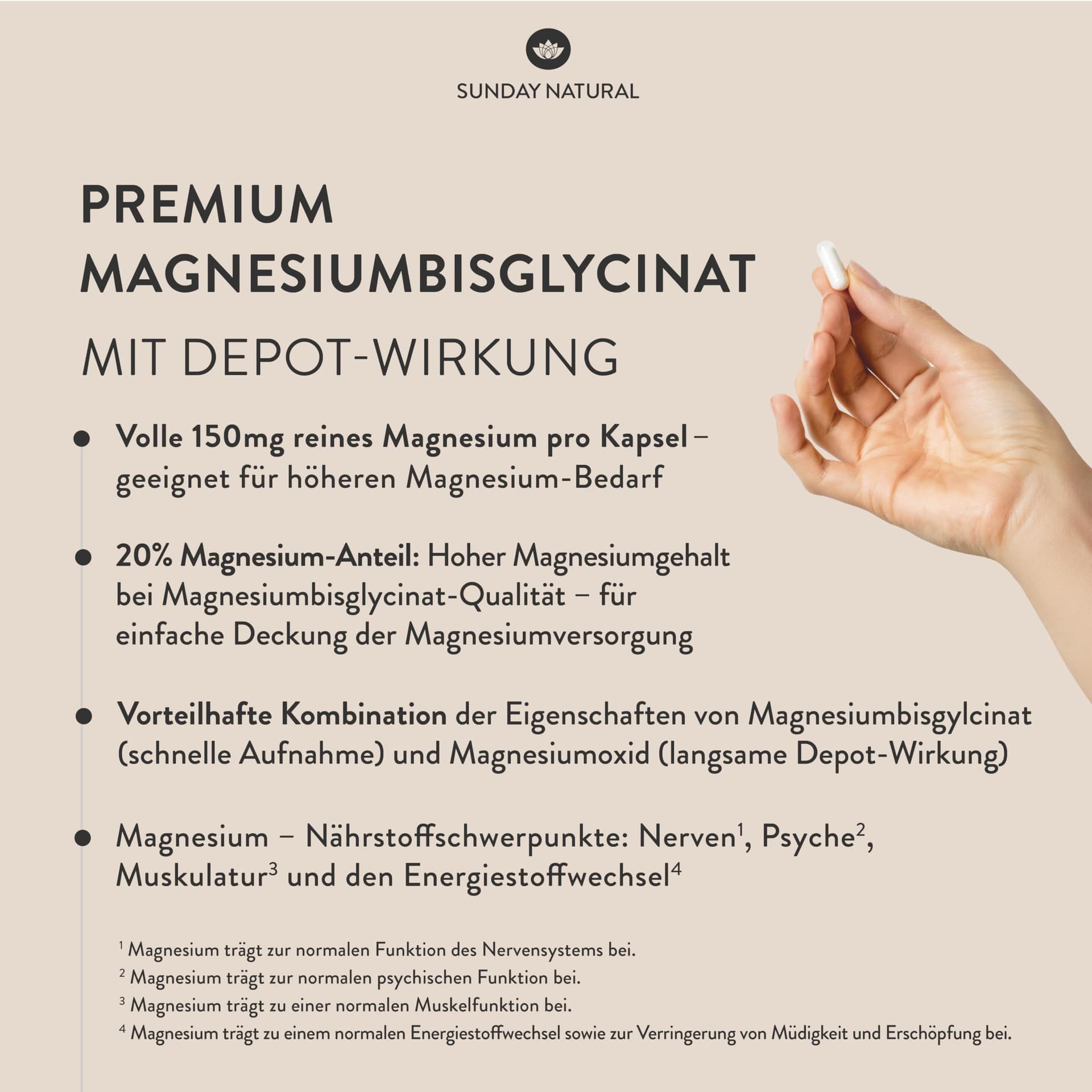 SUNDAY NATURAL® Magnesium Bisglycinat - 240 Kapseln – Bild 4