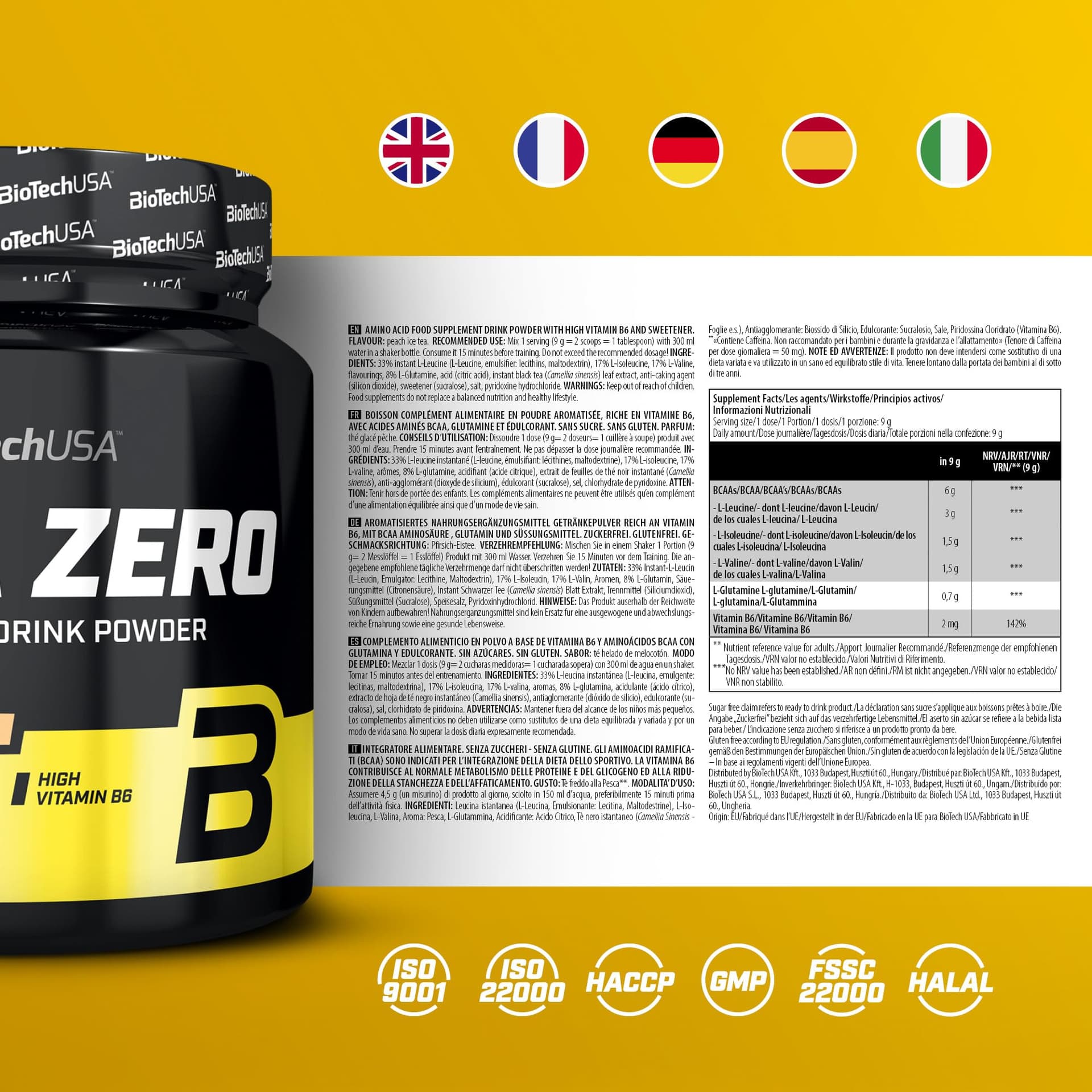 BioTechUSA BCAA Zero | Essentieel aminozuur poeder | 6g – Bild 4