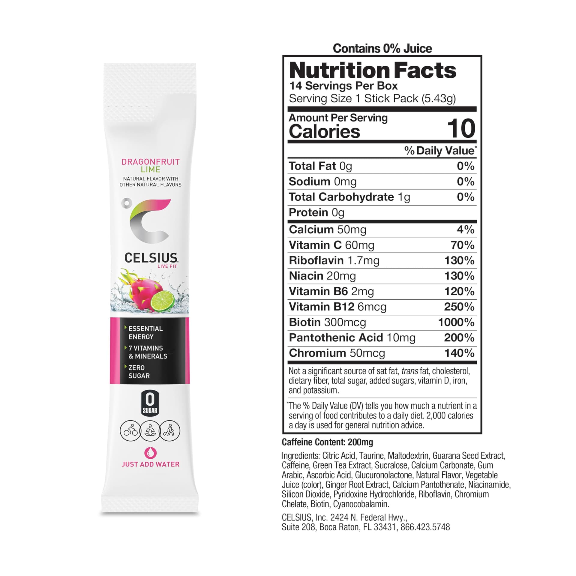 CELSIUS ® On-The-Go Powder Sticks Dragonfruit Lime, Essential Energy 2.8 Oz – Bild 3