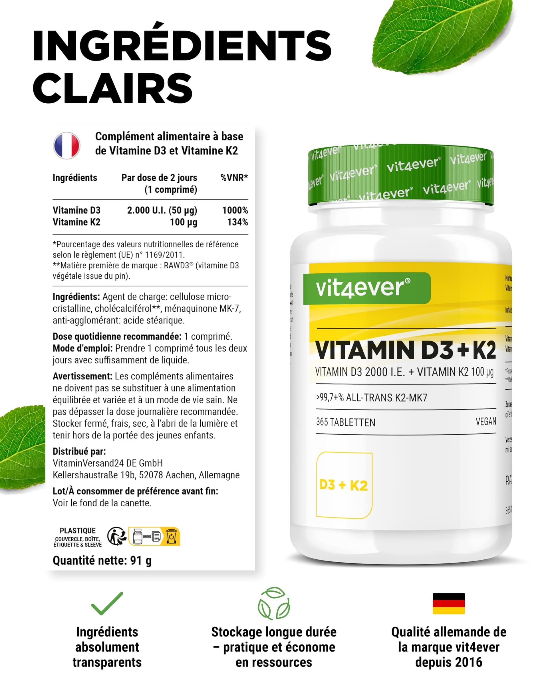 Vit4ever Vitamine D3 + K2-365 Comprimés – Bild 5