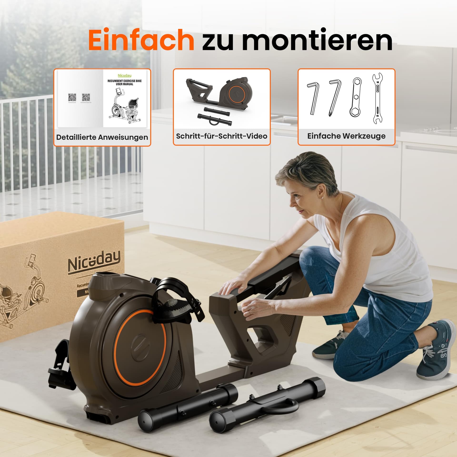 Niceday Liegeergometer für Senioren & Reha, 150kg – Bild 8