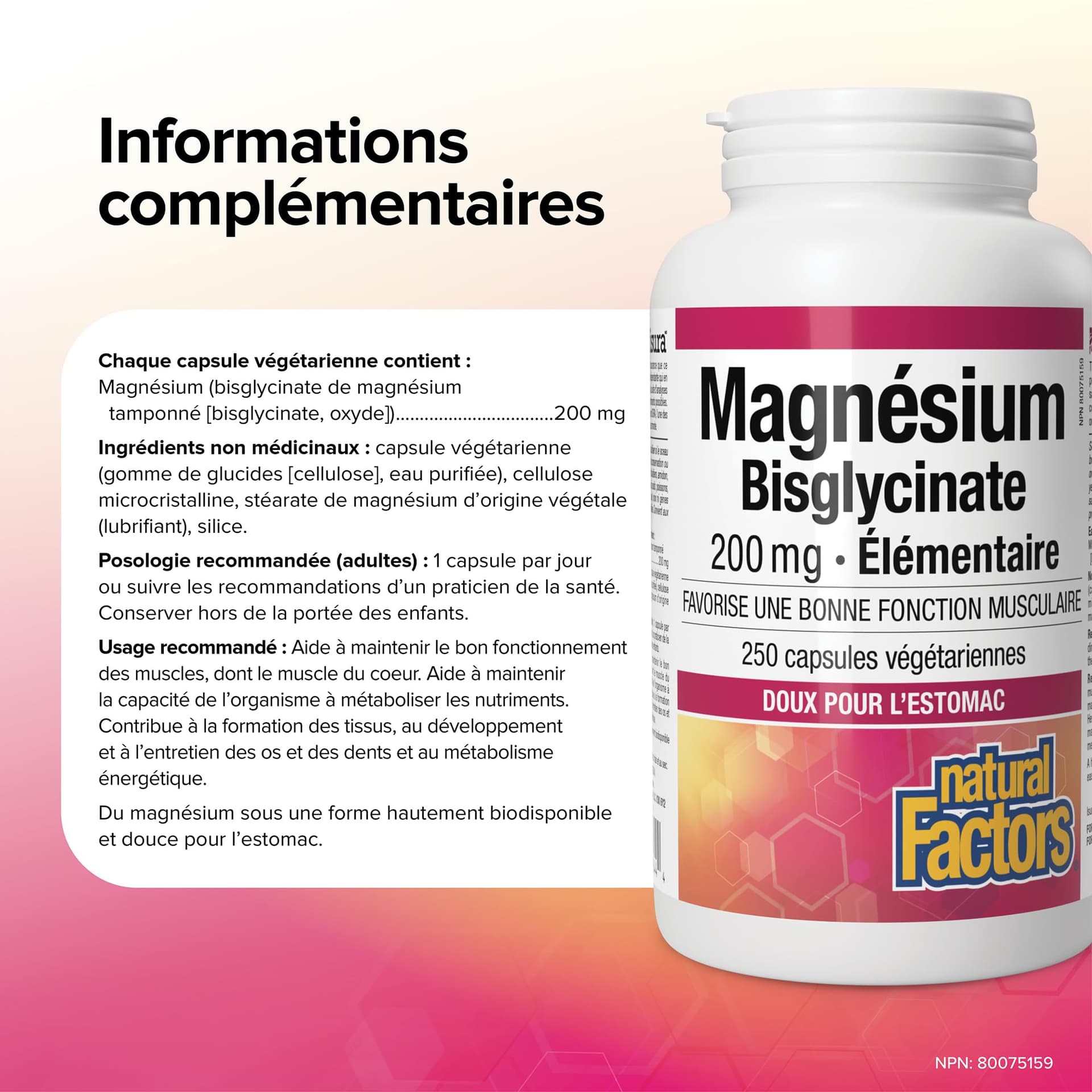 Natural Factors Magnesium Bisglycinate 200mg – Bild 7