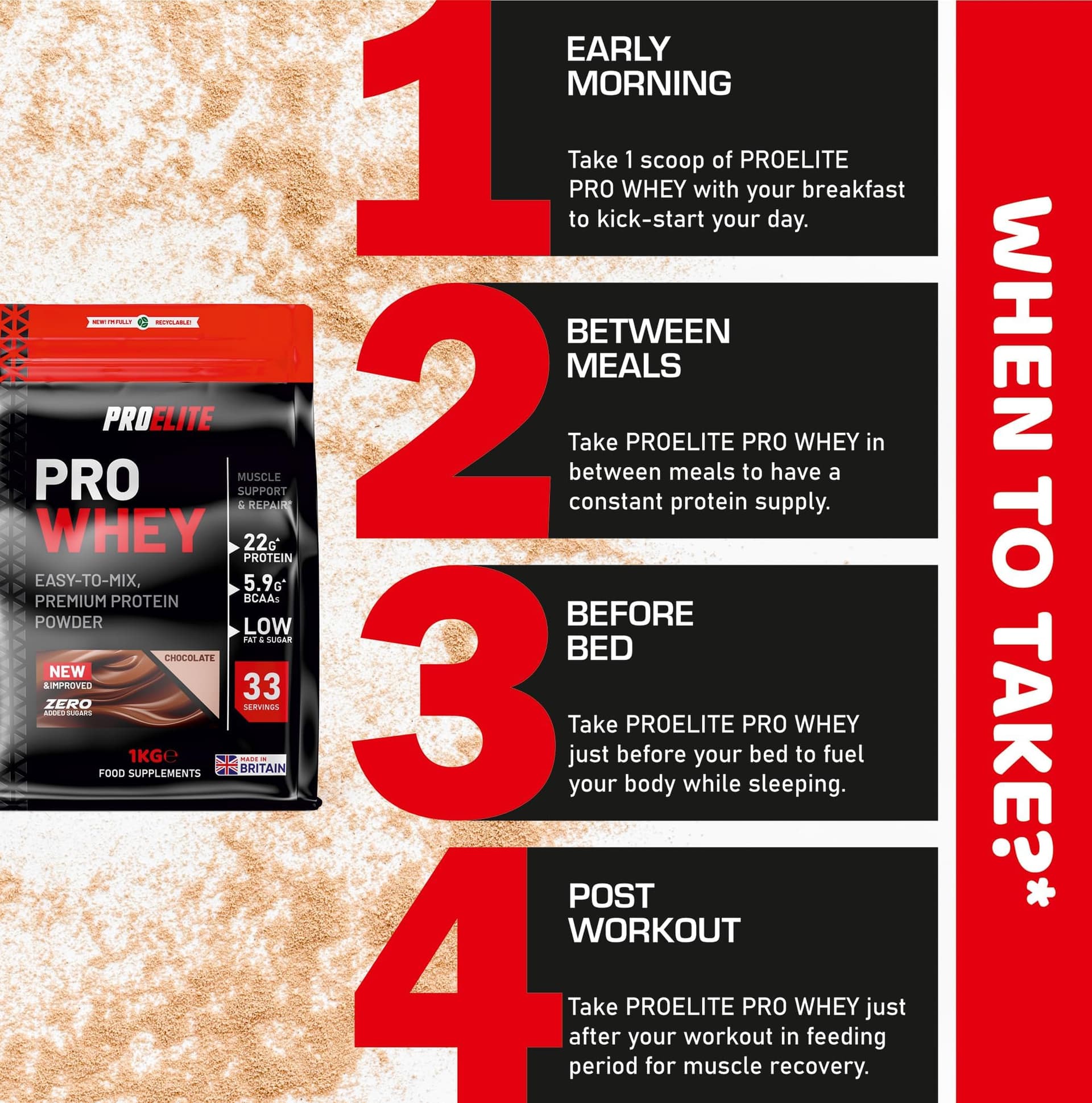 PROELITE Pro Whey Protein Powder 1kg – Bild 5