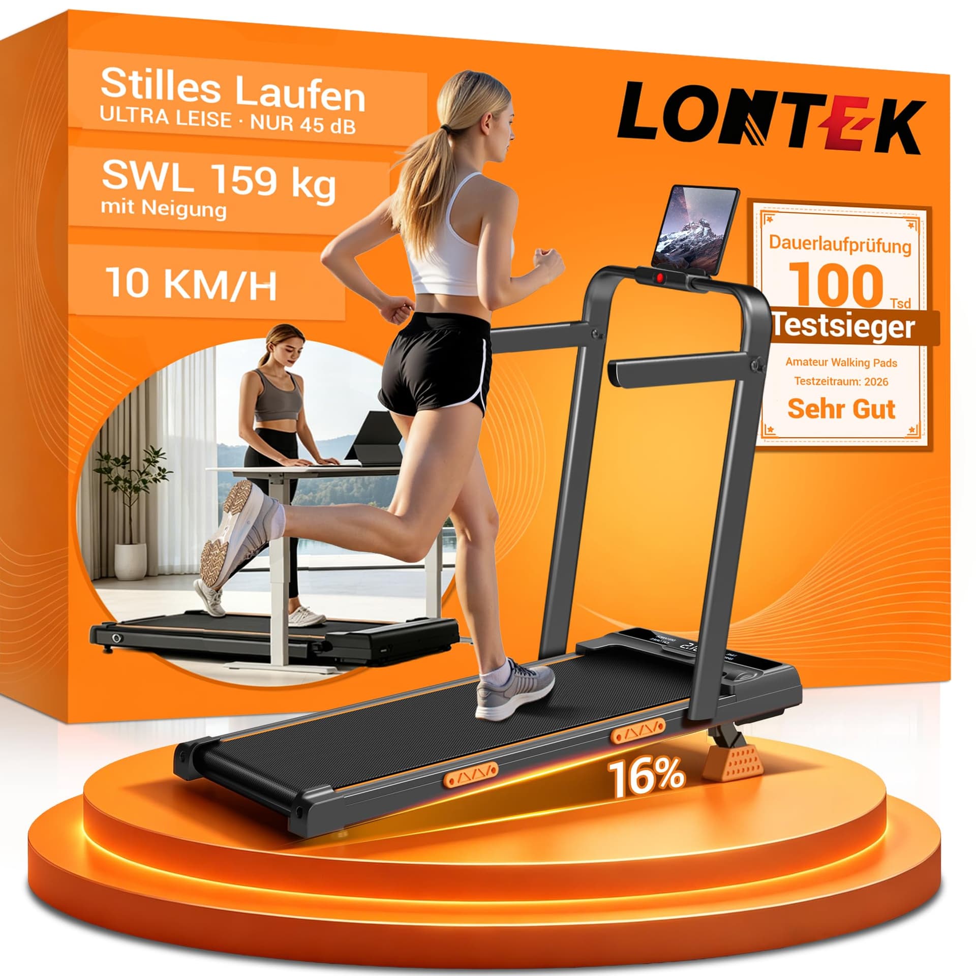 LONTEK Walking Pad mit Steigung 16%
