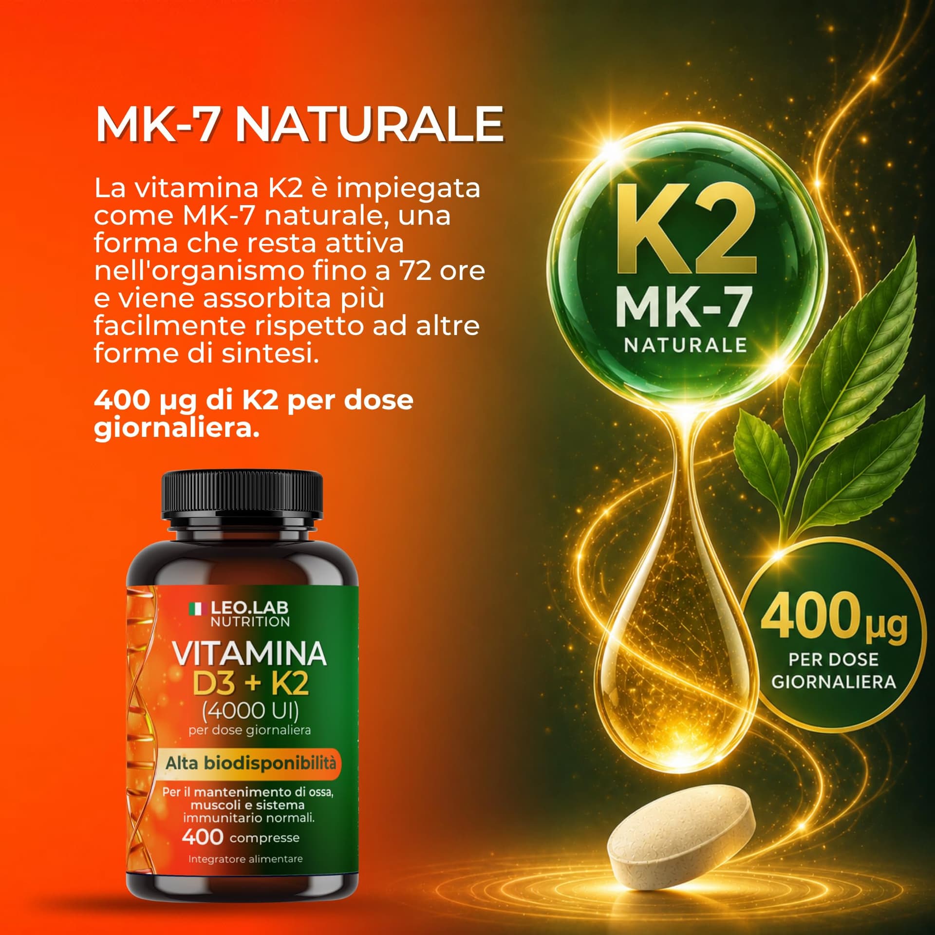 L.E.O LAB Vitamina D3 K2 4000 UI 400 Compresse – Bild 5