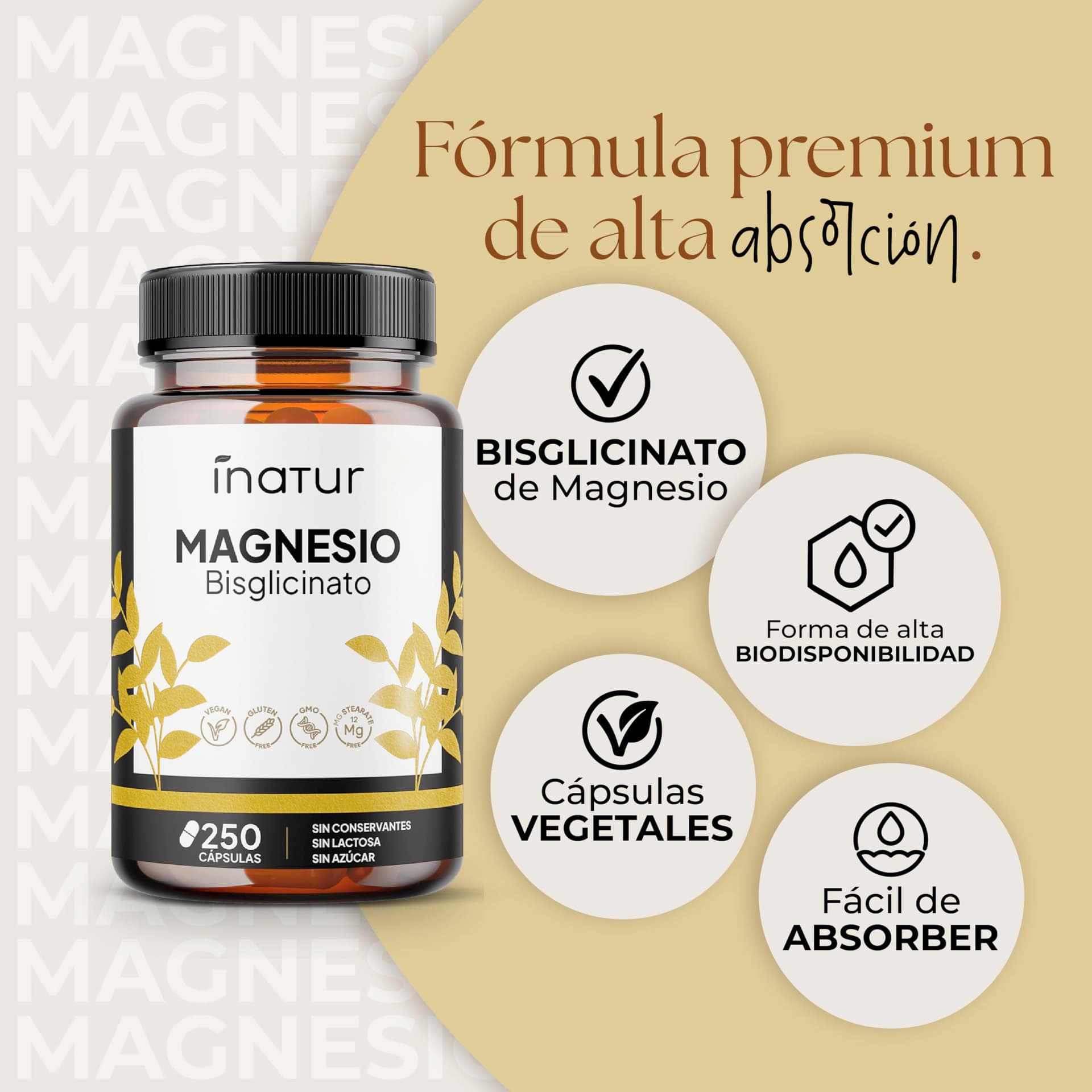 INATUR LAB Bisglicinato de Magnesio – 360 mg – Bild 3