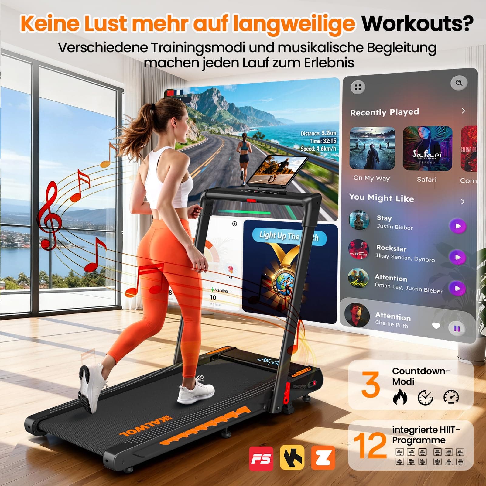 KALWOL Laufband für Zuhause mit Bluetooth Lautsprecher – Bild 3