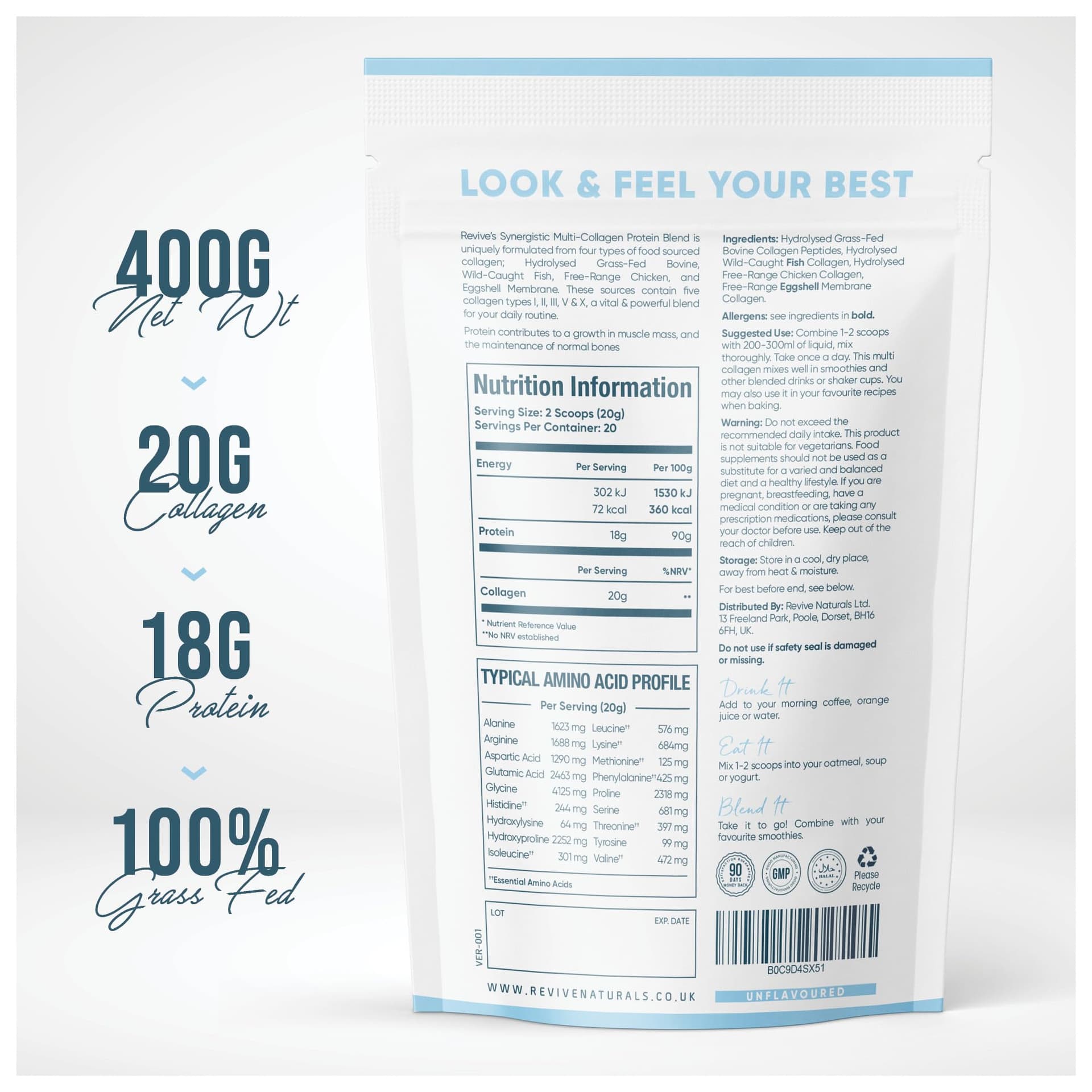 Revive Naturals Multi Collagen Protein Powder 400g – Bild 3