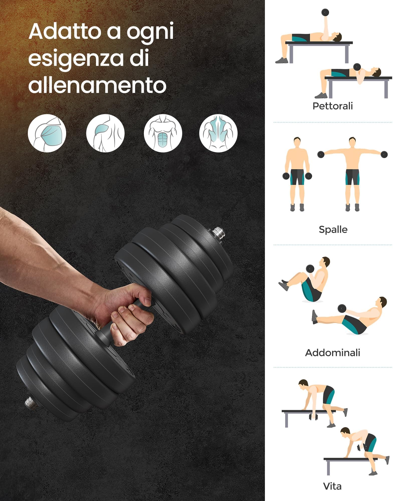 SONGMICS SYL30HBK 2-in-1 dumbbellset met stalen verbindingsbuis, 2 x 15 kg – Bild 3