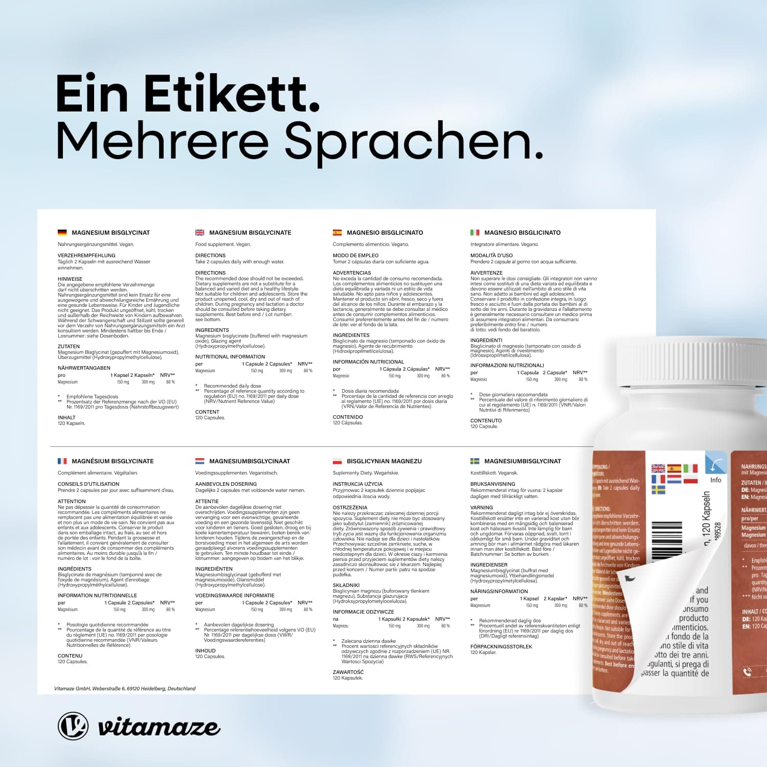 Vitamaze - amazing life Magnesium Bisglycinat Kapseln hochdosiert, 1500 mg in nur 2 Kapseln – Bild 8