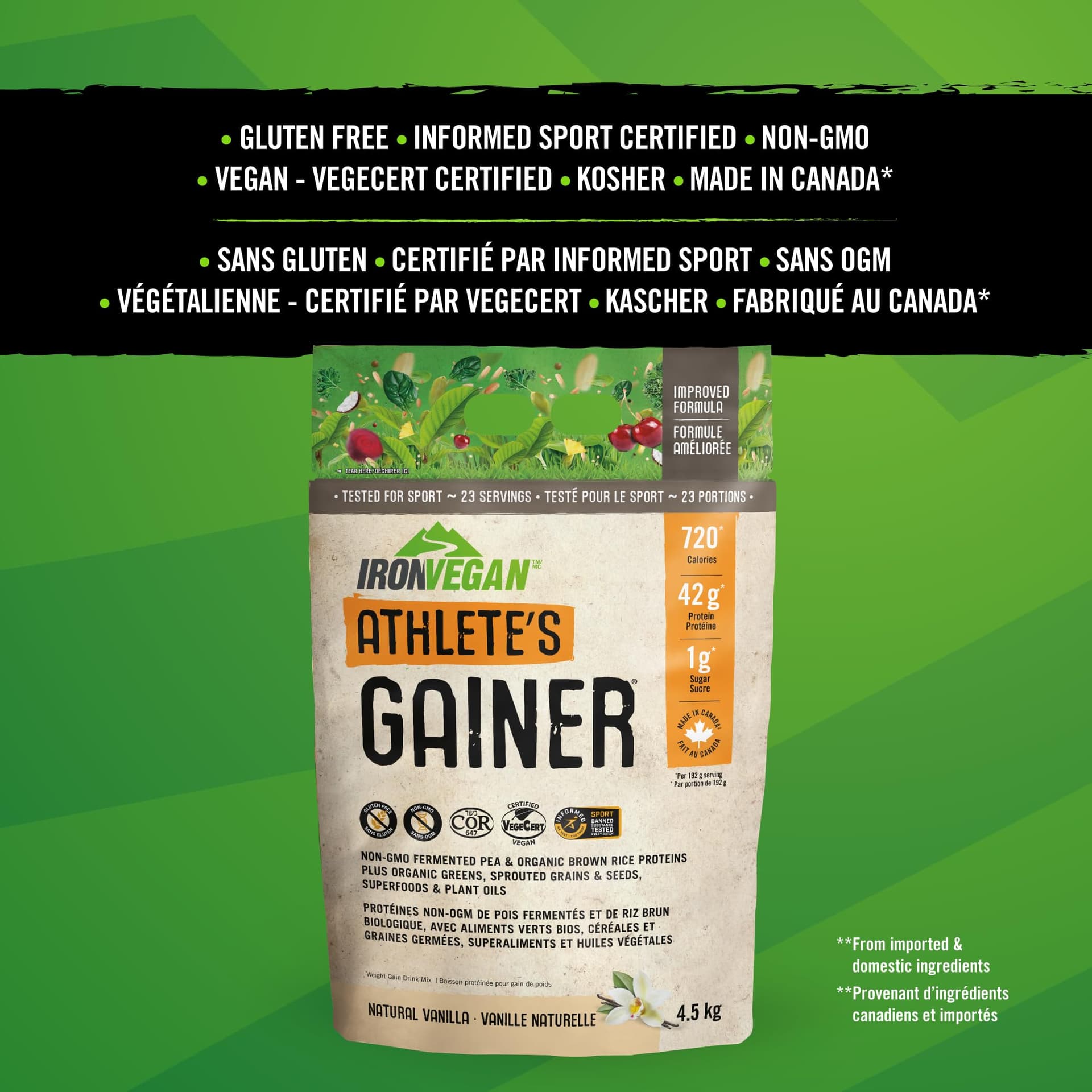 IRONVEGAN Athlete's Gainer Protein Powder, Natural Vanilla Flavour, 4.5 kg – Bild 3