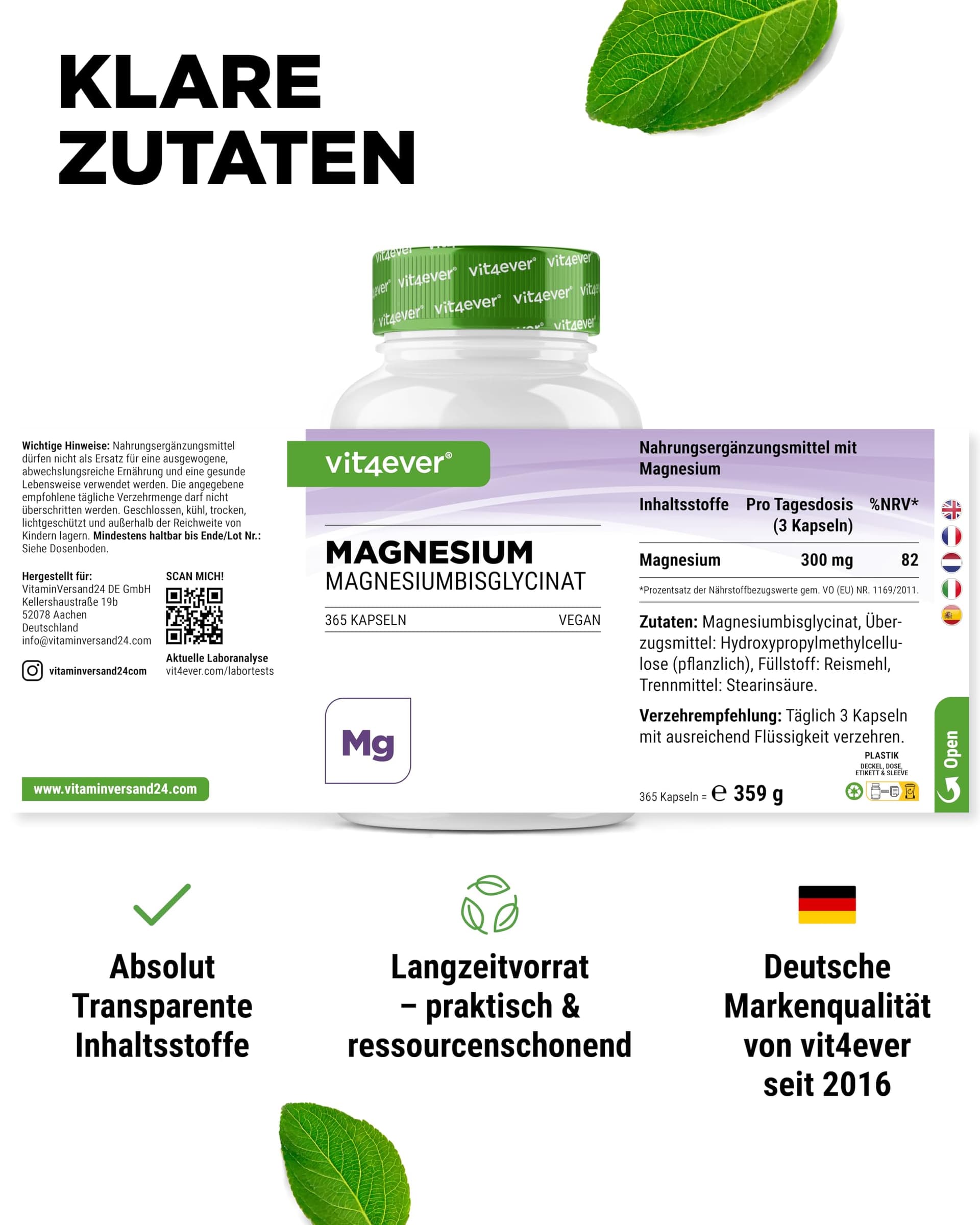 Vit4ever Magnesiumbisglycinat - 365 Kapseln – Bild 6