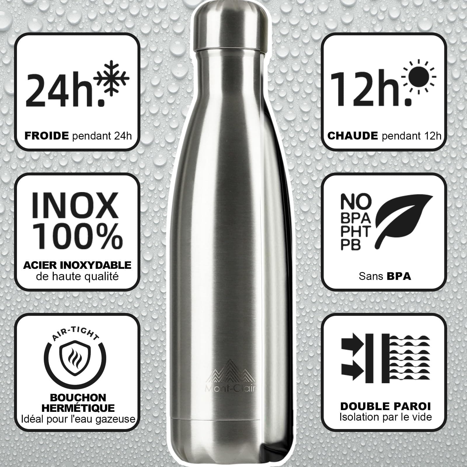 Mont-Clair H2O Gourde isotherme - Bouteille isotherme sans BPA - Gourde inox 500ML – Bild 2