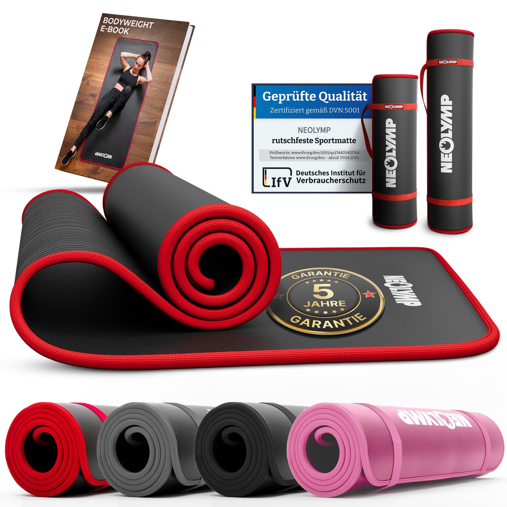 NEOLYMP extra dicke Fitnessmatte rutschfest inkl. Tragegurt