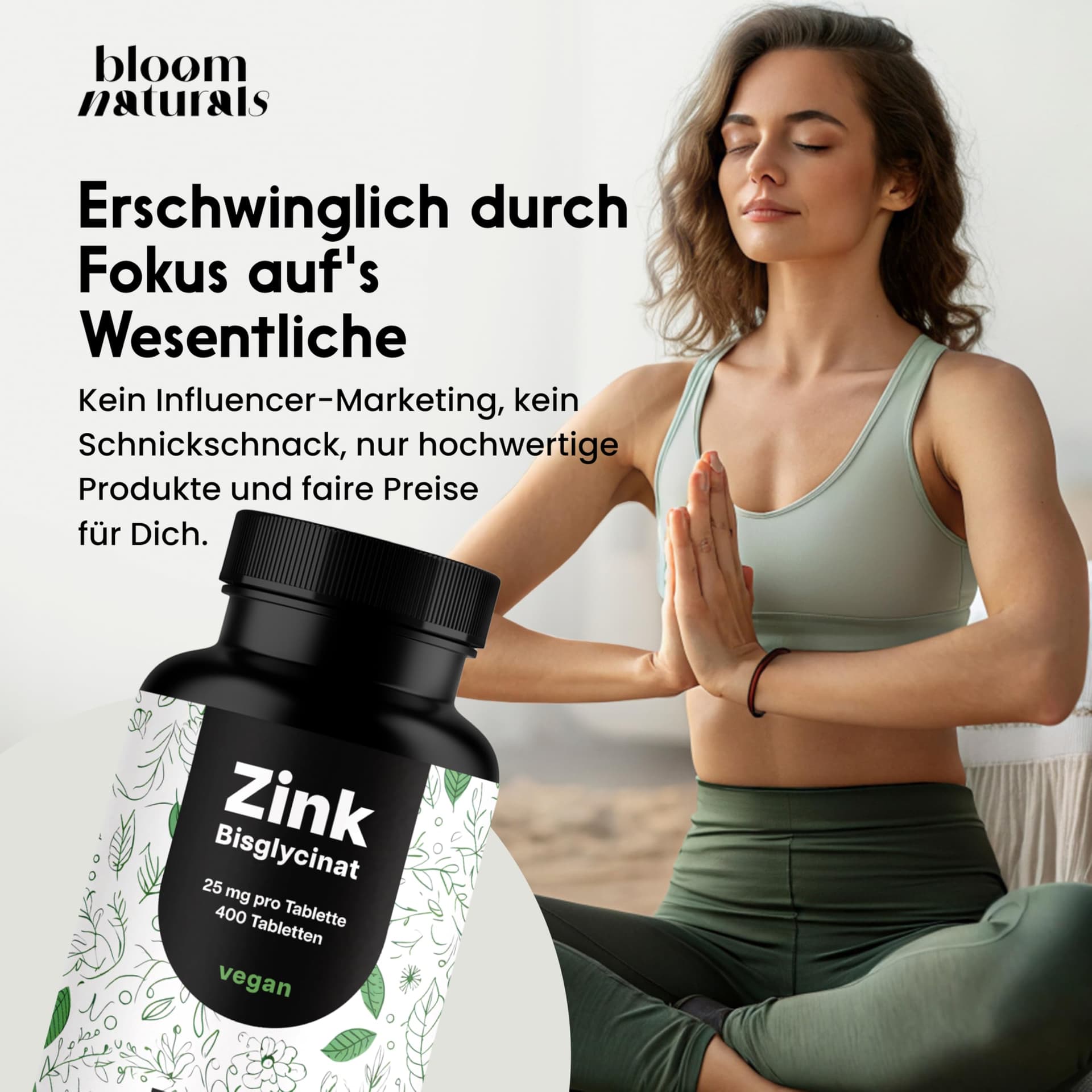 Bloom Naturals Beauty Supplements Zink Tabletten hochdosiert 25mg - 400 Tabletten – Bild 6