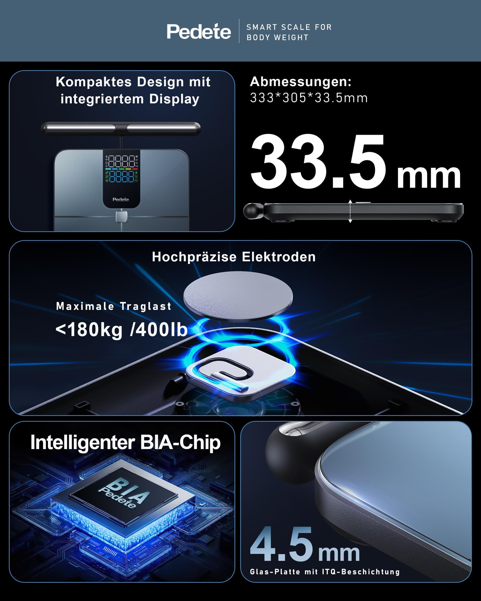pedete Körperfettwaage Smart Waage Personen,digitale Personenwaage – Bild 2