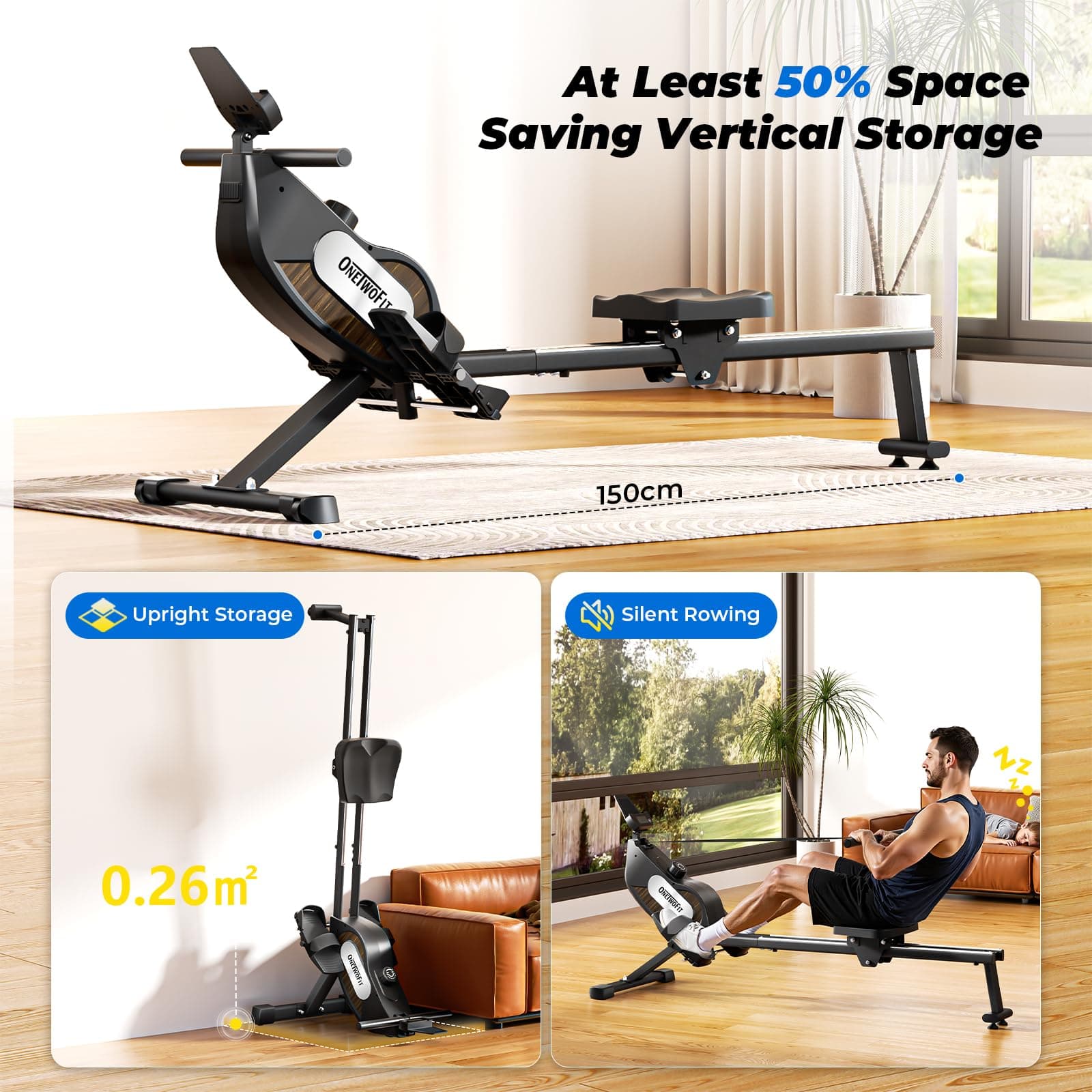 ONETWOFIT Rudergerät Für Zuhause Klappbar – Bild 5