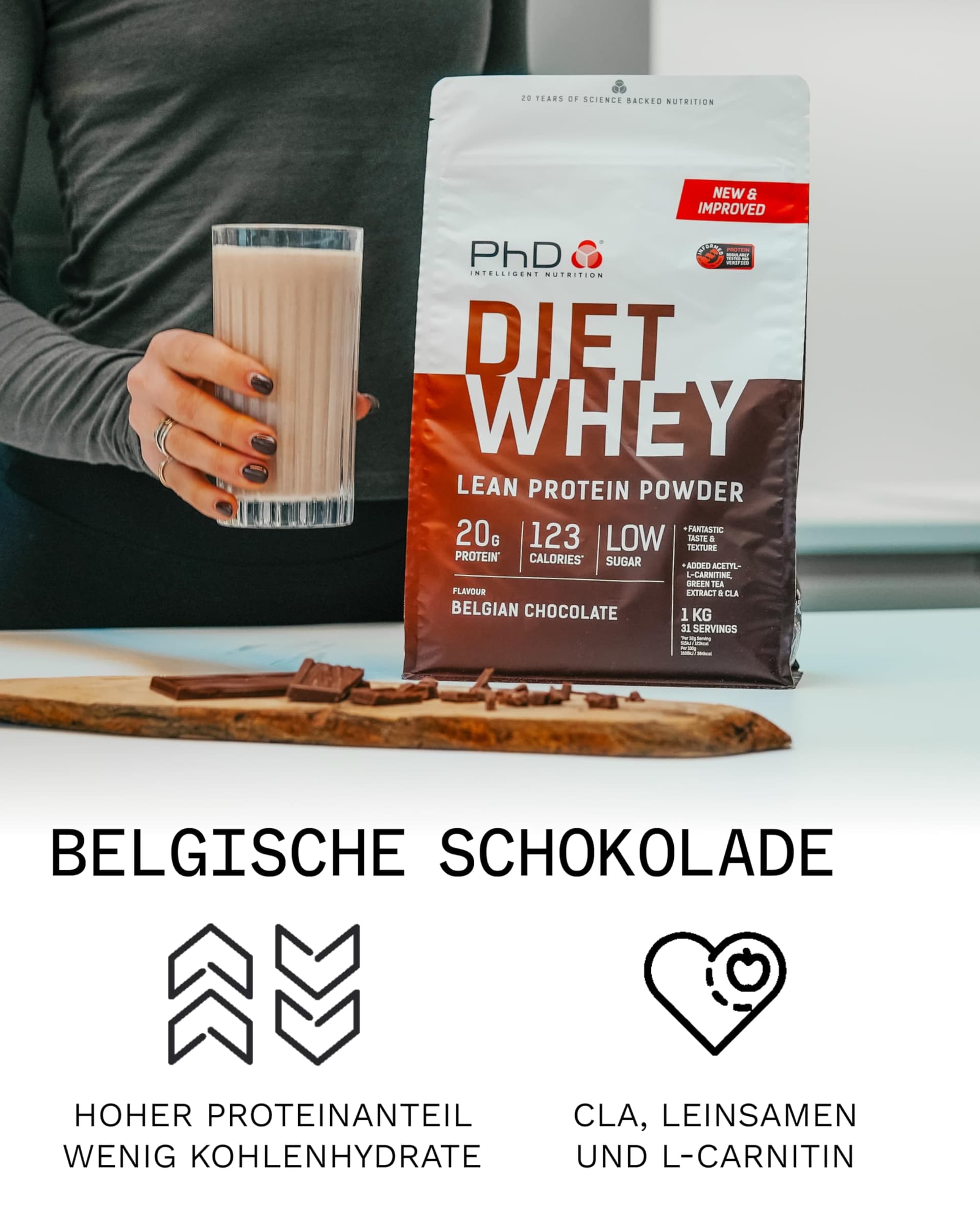 PhD Nutrition Diet Whey Lean Protein Powder, Belgian Chocolate Whey Protein Powder, 1kg – Bild 4