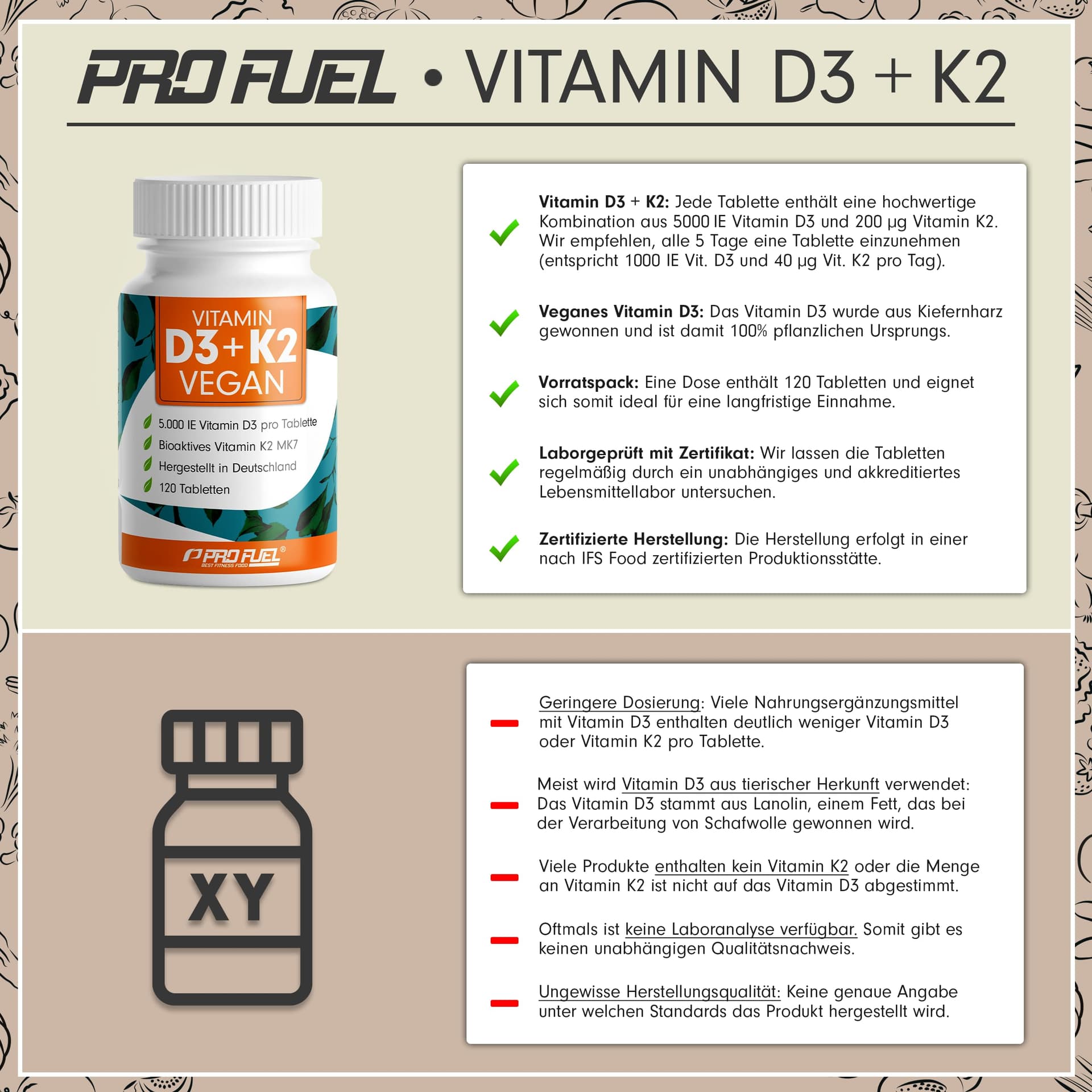ProFuel Vitamin D3 K2 VEGAN - 120 Tabletten – Bild 3