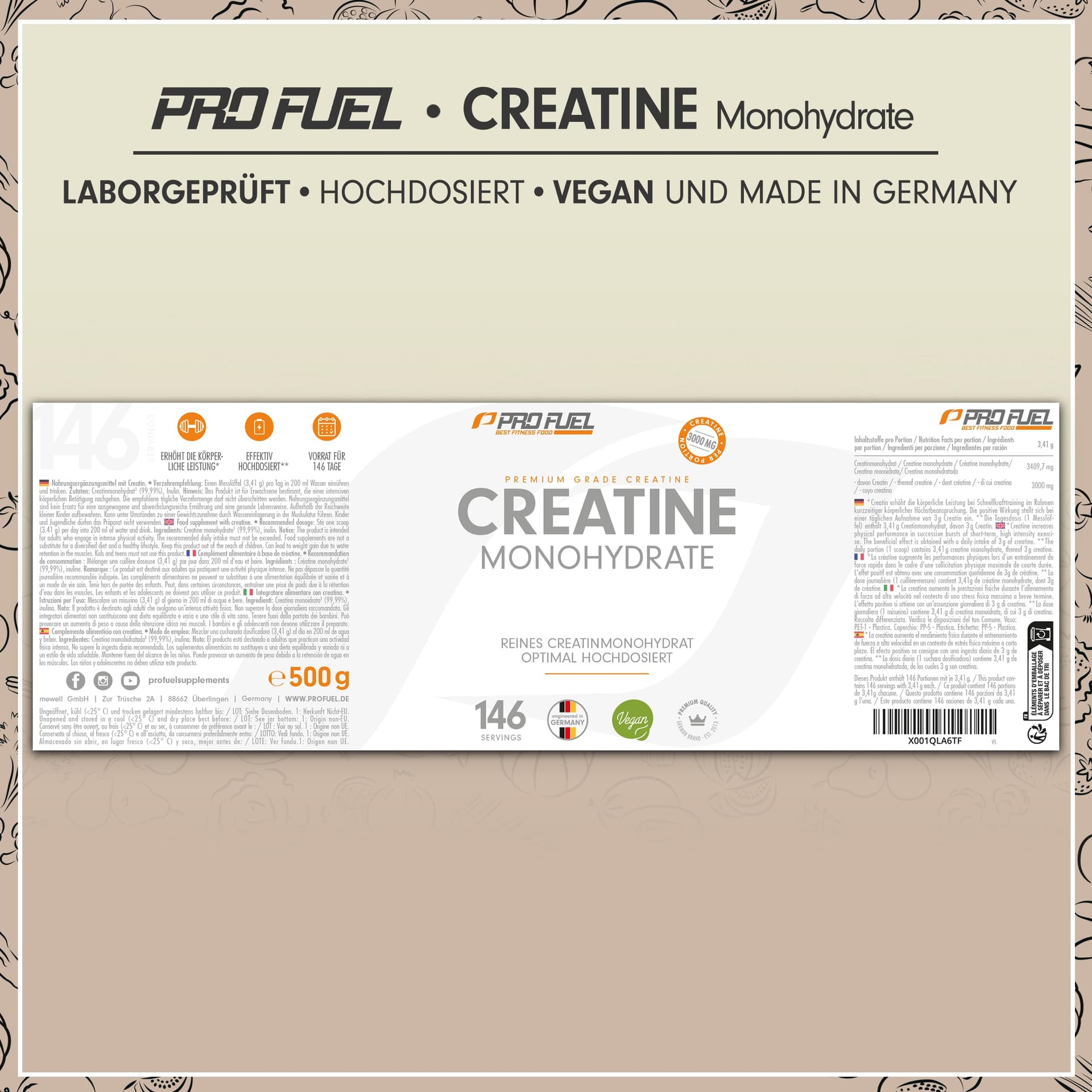 ProFuel Creatin Monohydrat Pulver 500g – Bild 6