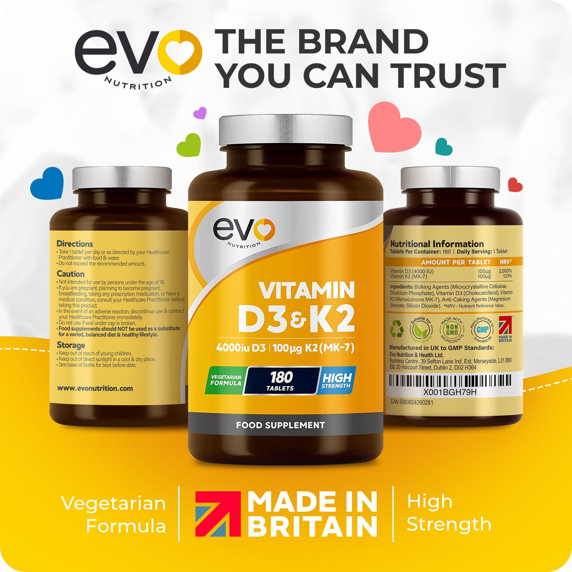 EVO NUTRITION Vitamin D3 4000iu & Vitamin K2 100ug (MK7) |180 D K – Bild 2