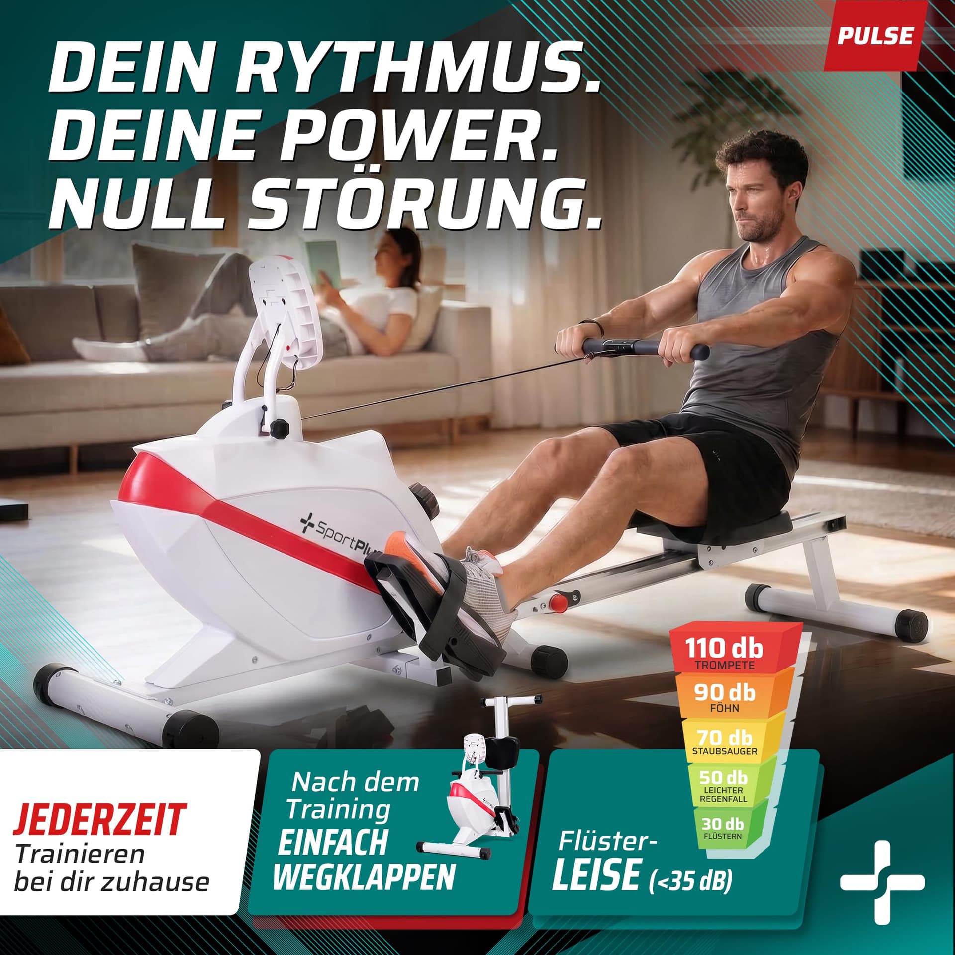 SportPlus Rudergerät für zuhause klappbar – Bild 2