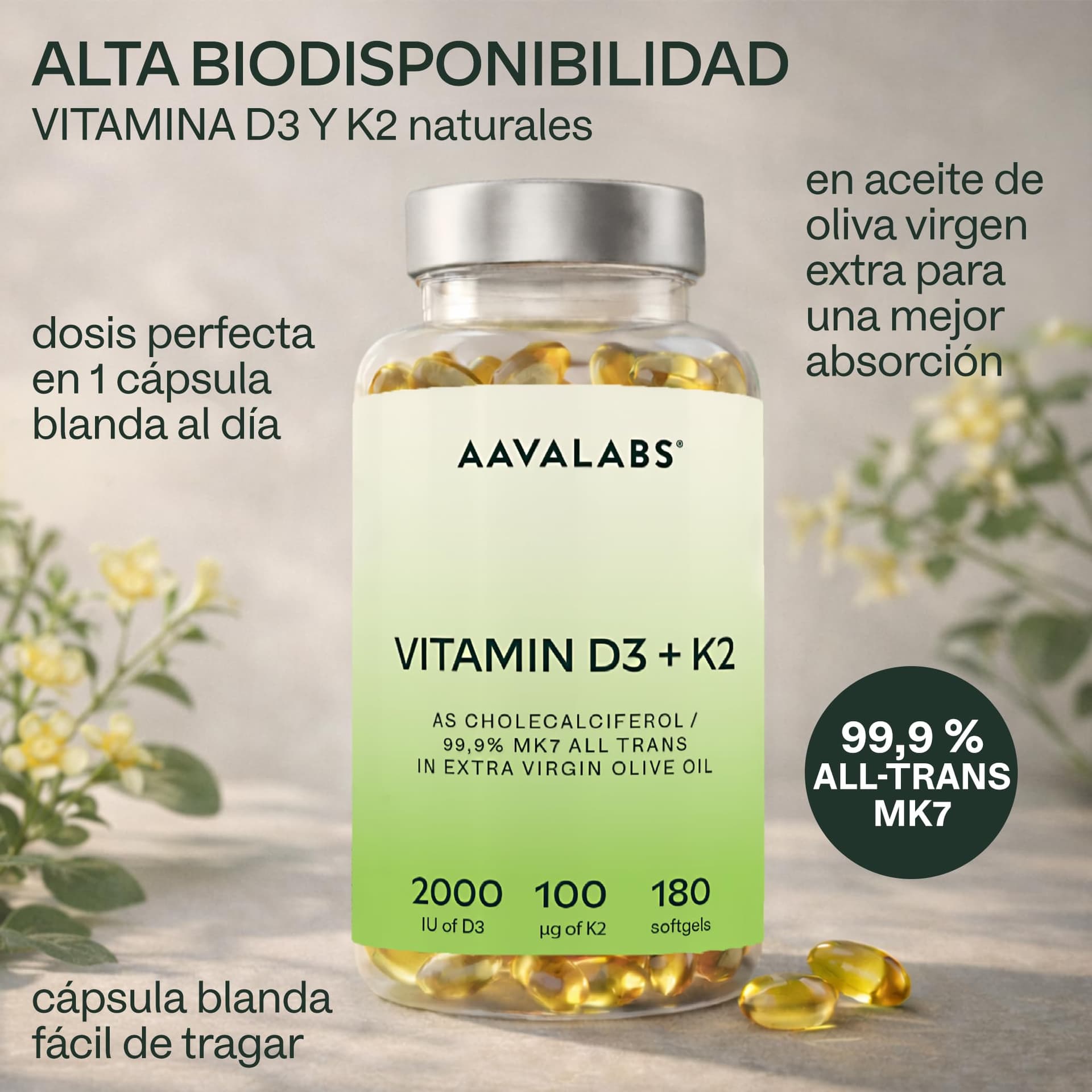 AAVALABS Vitamin D3 K2 MK7 (99.9% All-Trans) with Extra Virgin Olive – Bild 2