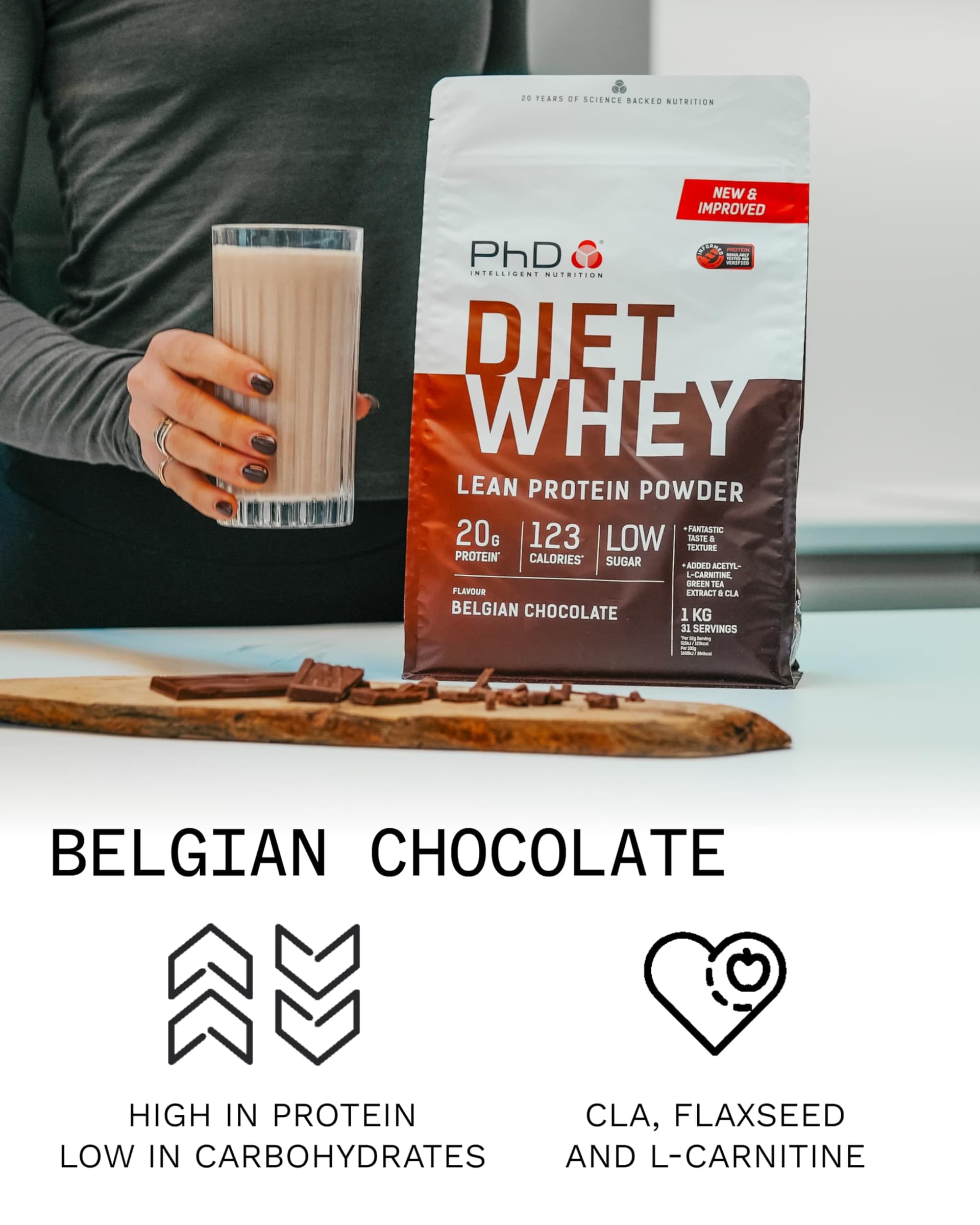 PhD Nutrition Diet Whey Lean Protein Powder, Belgian Chocolate Whey Protein Powder, 1kg – Bild 3