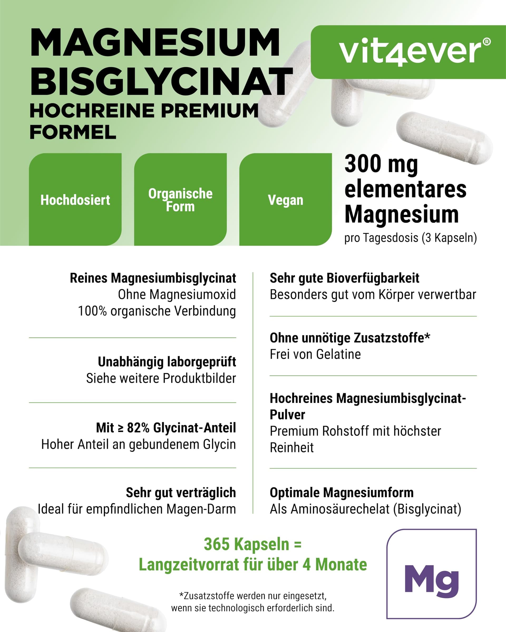 Vit4ever Magnesiumbisglycinat - 365 Kapseln – Bild 3