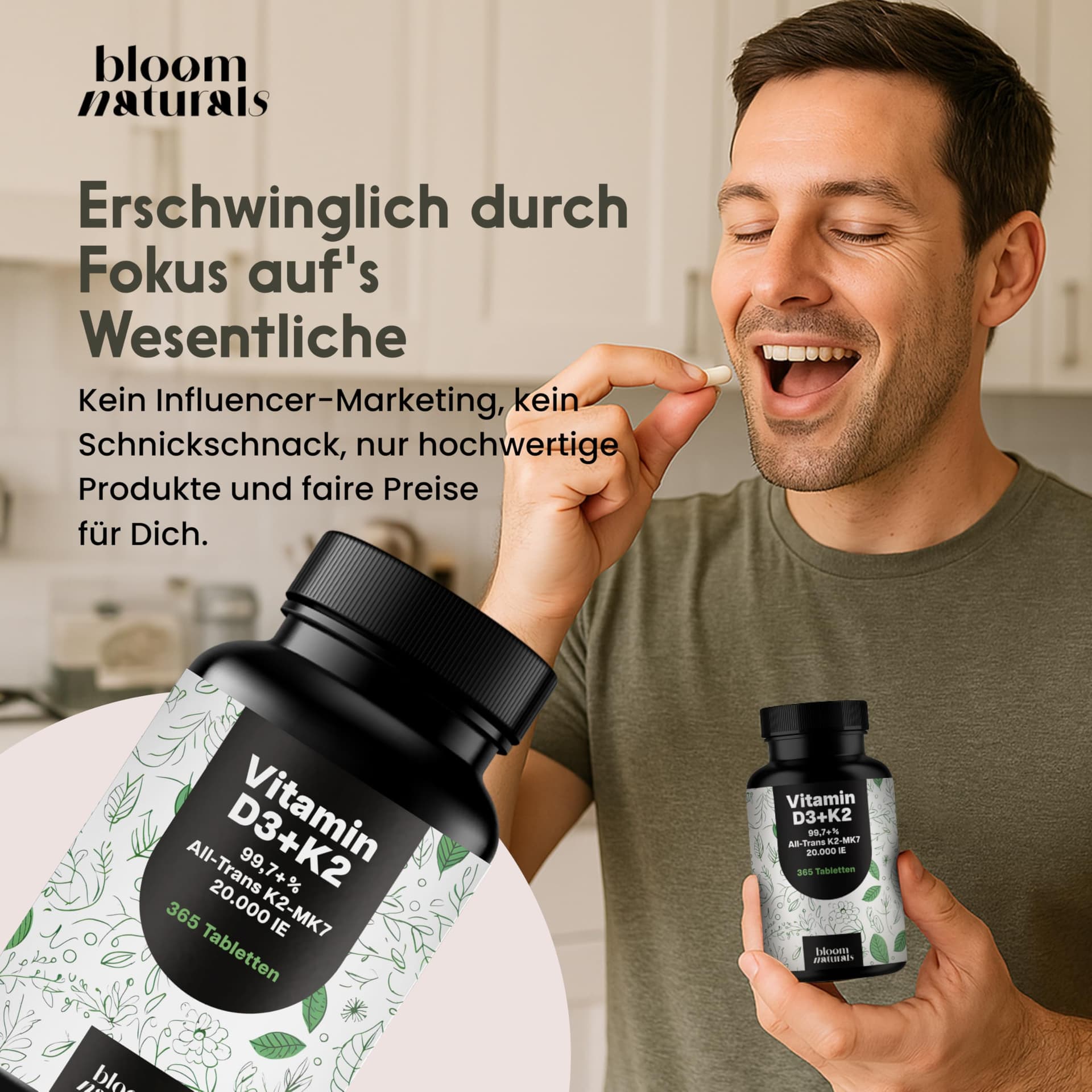 Bloom Naturals Beauty Supplements Vitamin D3 K2 hochdosiert – 365 Tabletten – Bild 5