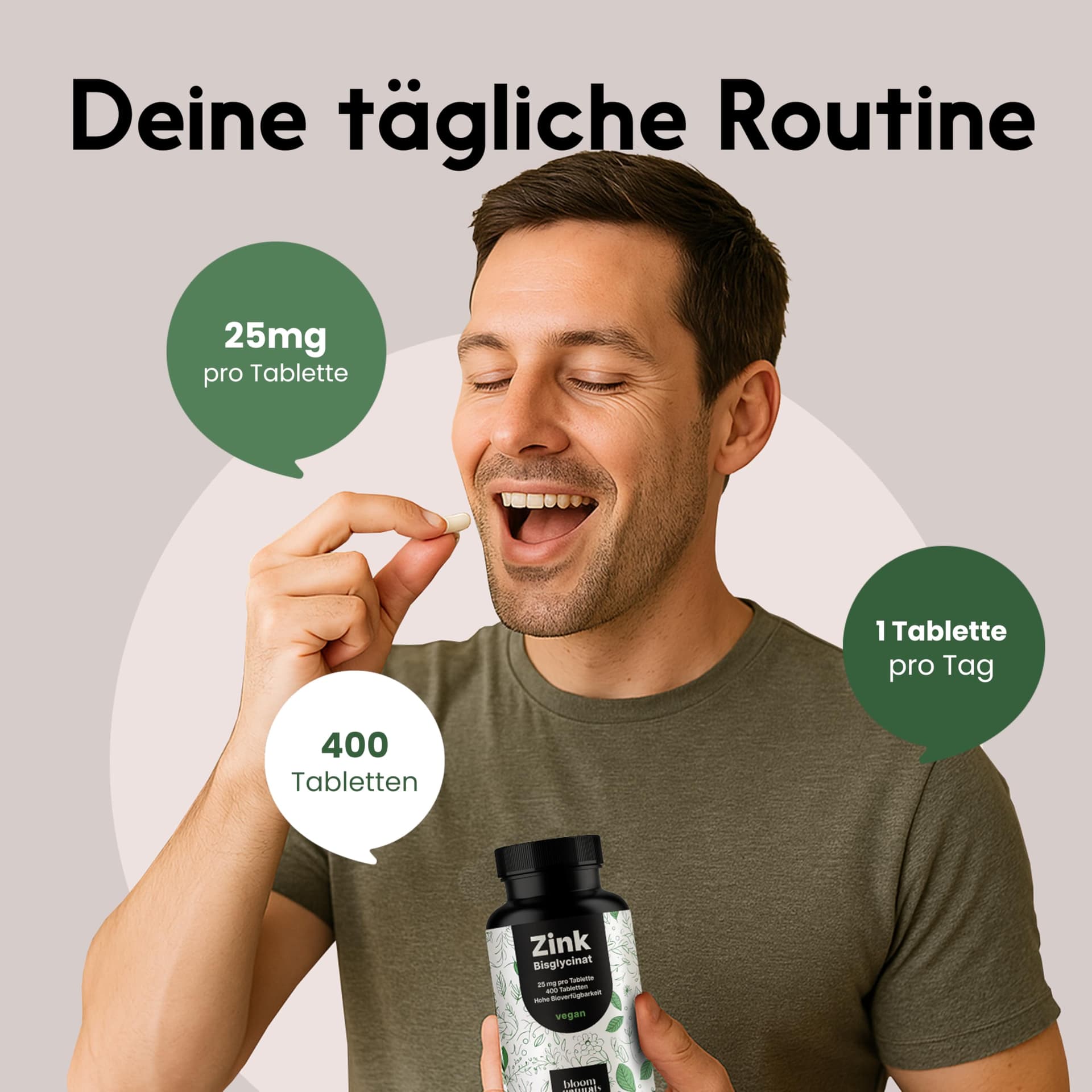 Bloom Naturals Beauty Supplements Zink Tabletten hochdosiert 25mg - 400 Tabletten – Bild 3