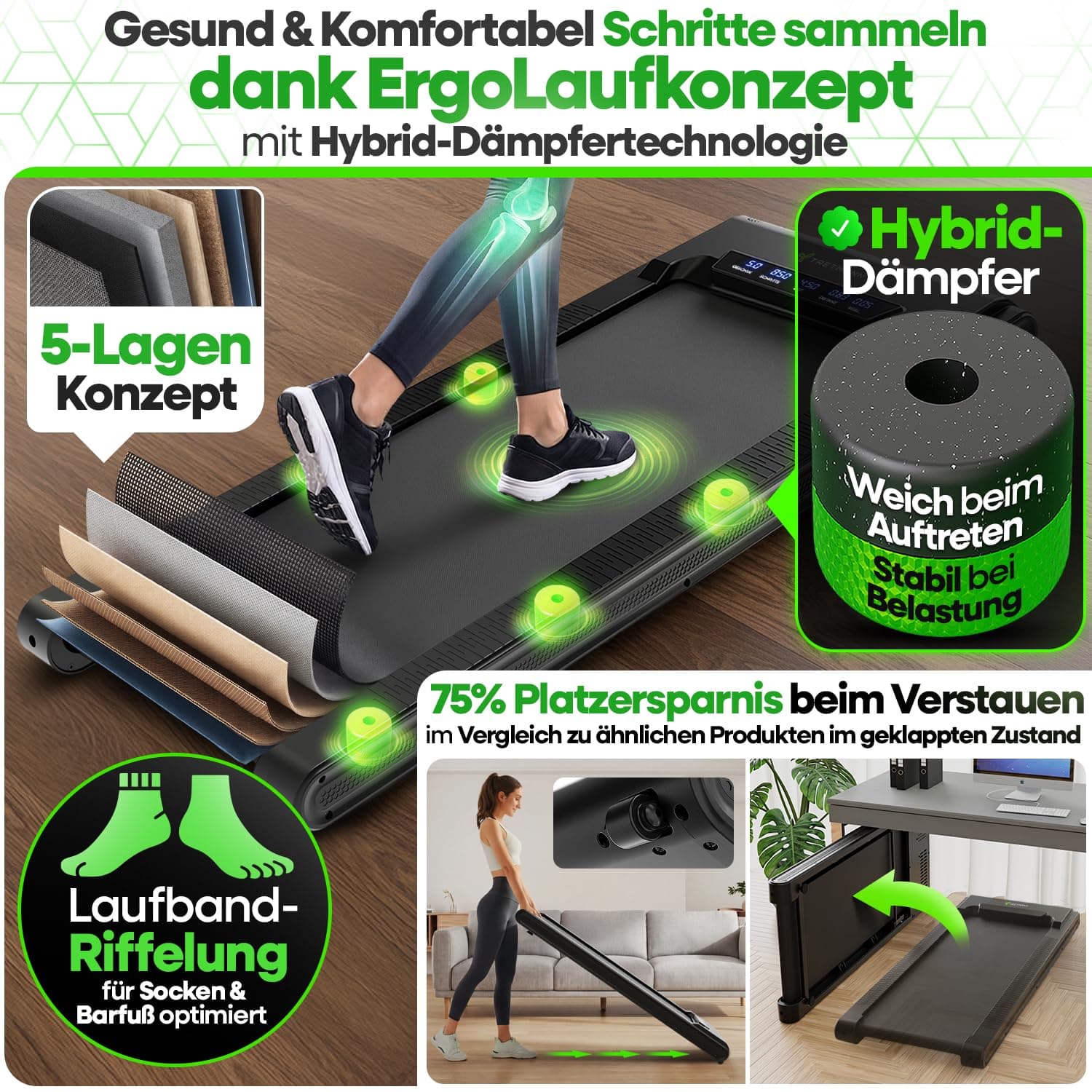 TRETMANN NEU Tretmann Walking Pad mit Steigung klappbar – Bild 4