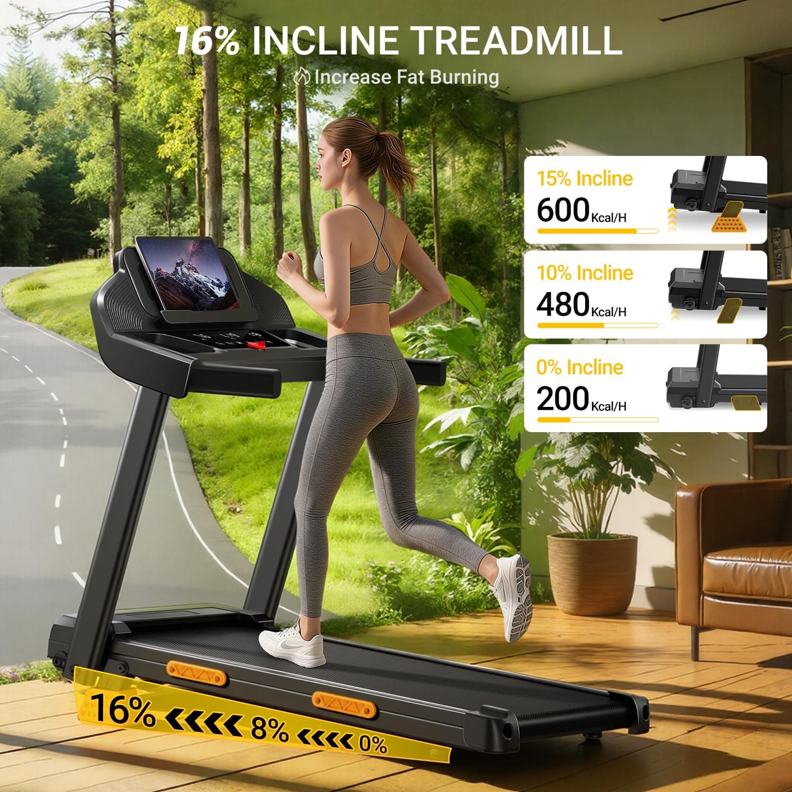 CURSOR FITNESS Folding Treadmill with 16% Incline – Bild 2