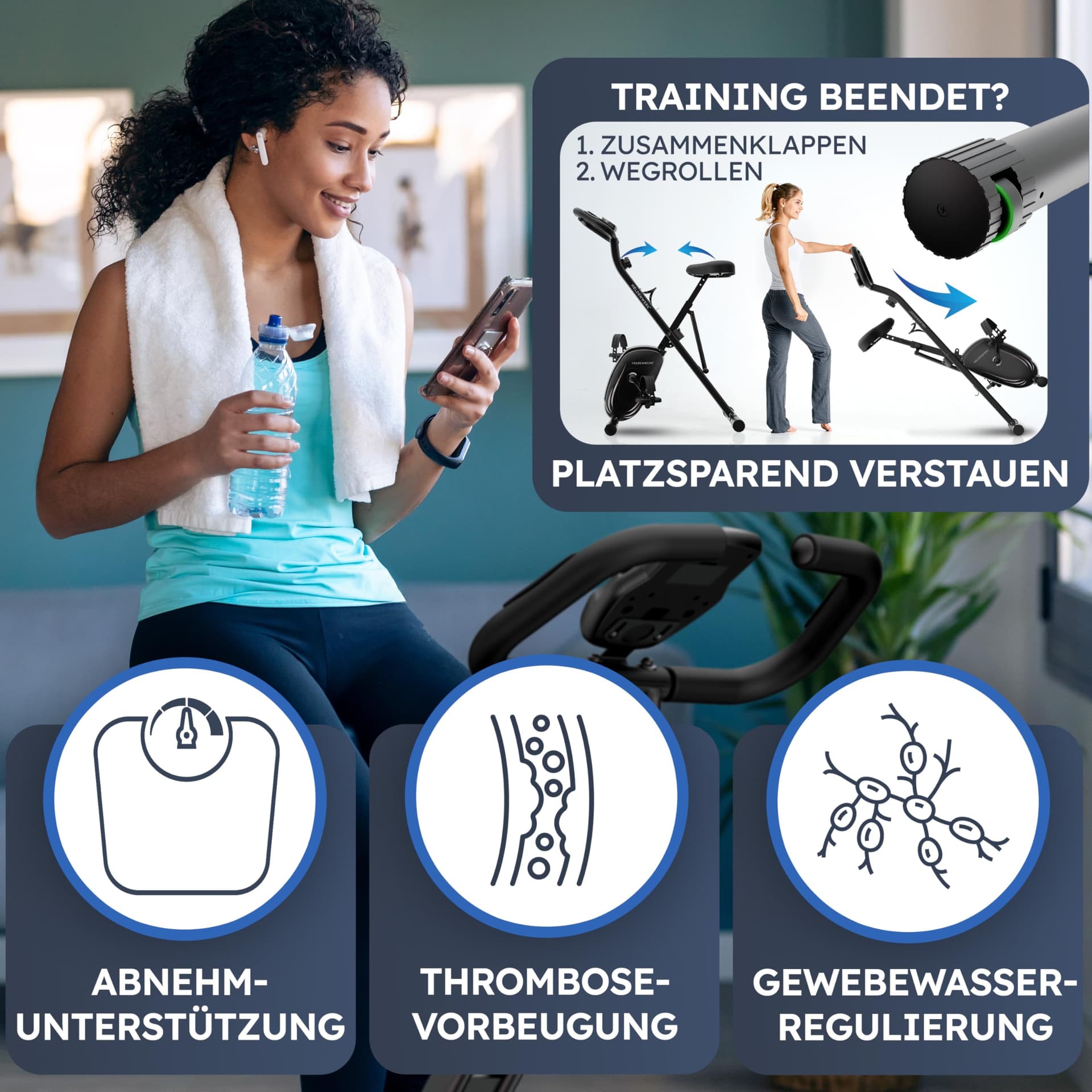 HELDENWERK Heimtrainer fahrrad Klappbar Set-extra bequem & leise- [FlexiFoam] bis 150KG – Bild 4