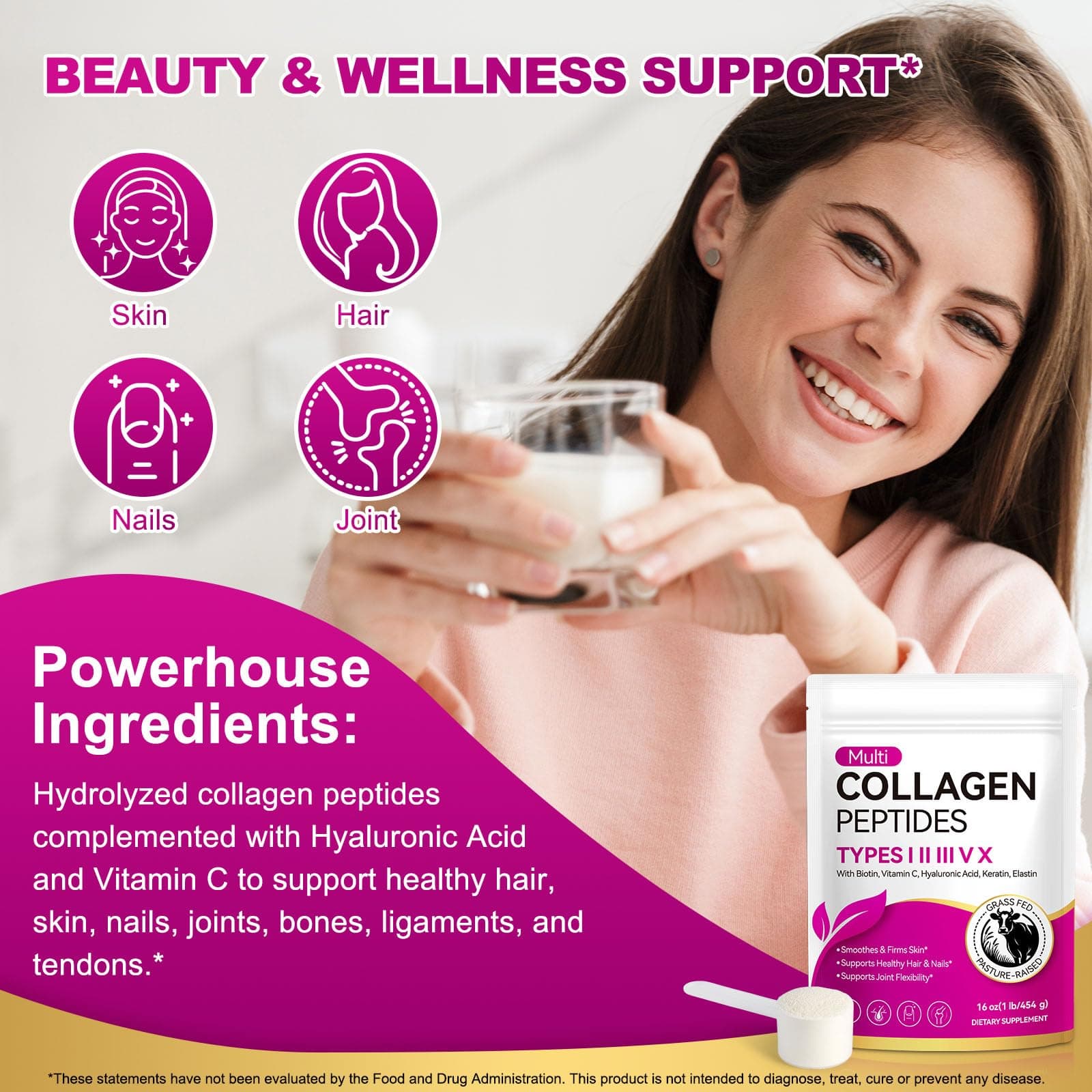 AEBEFBAW Multi Collagen Peptides Powder | Types I, II, III, V, X | 16 Oz – Bild 3