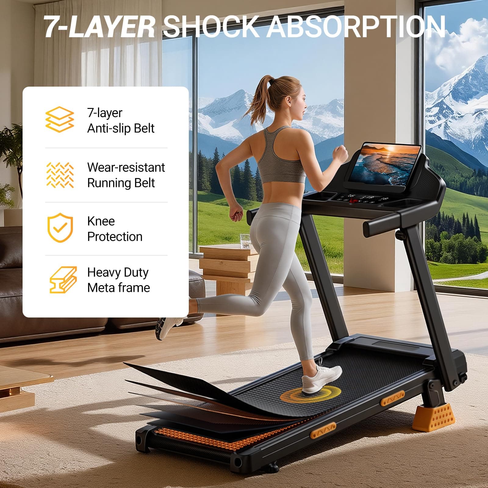 CURSOR FITNESS Folding Treadmill with 16% Incline – Bild 5